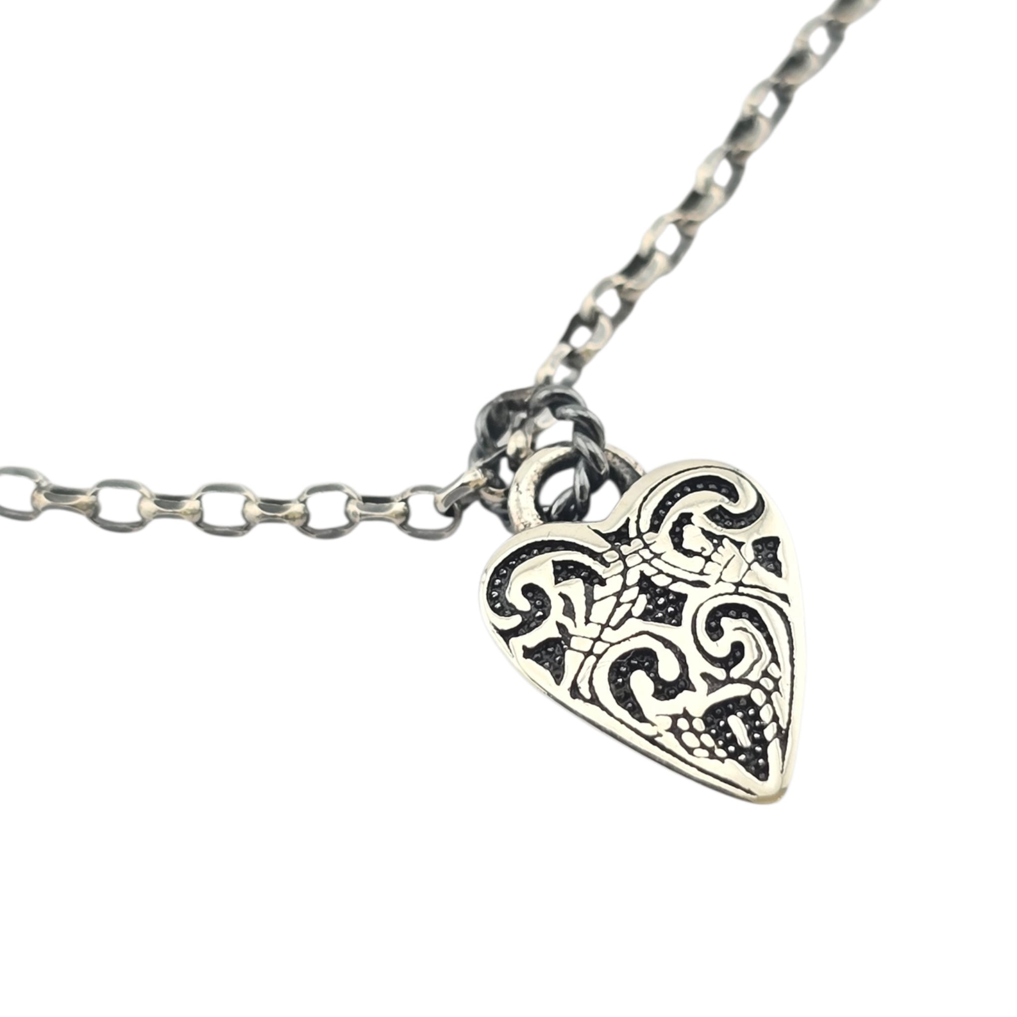 GUCCI GG Engraved Heart Charm Sterling Silver Bracelet GUCCI