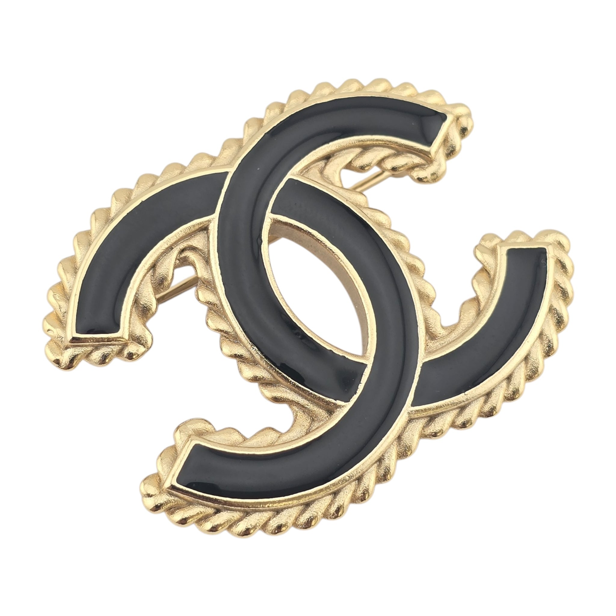 Chanel CC Black Enamel Gold Brooch 2024 CHANEL