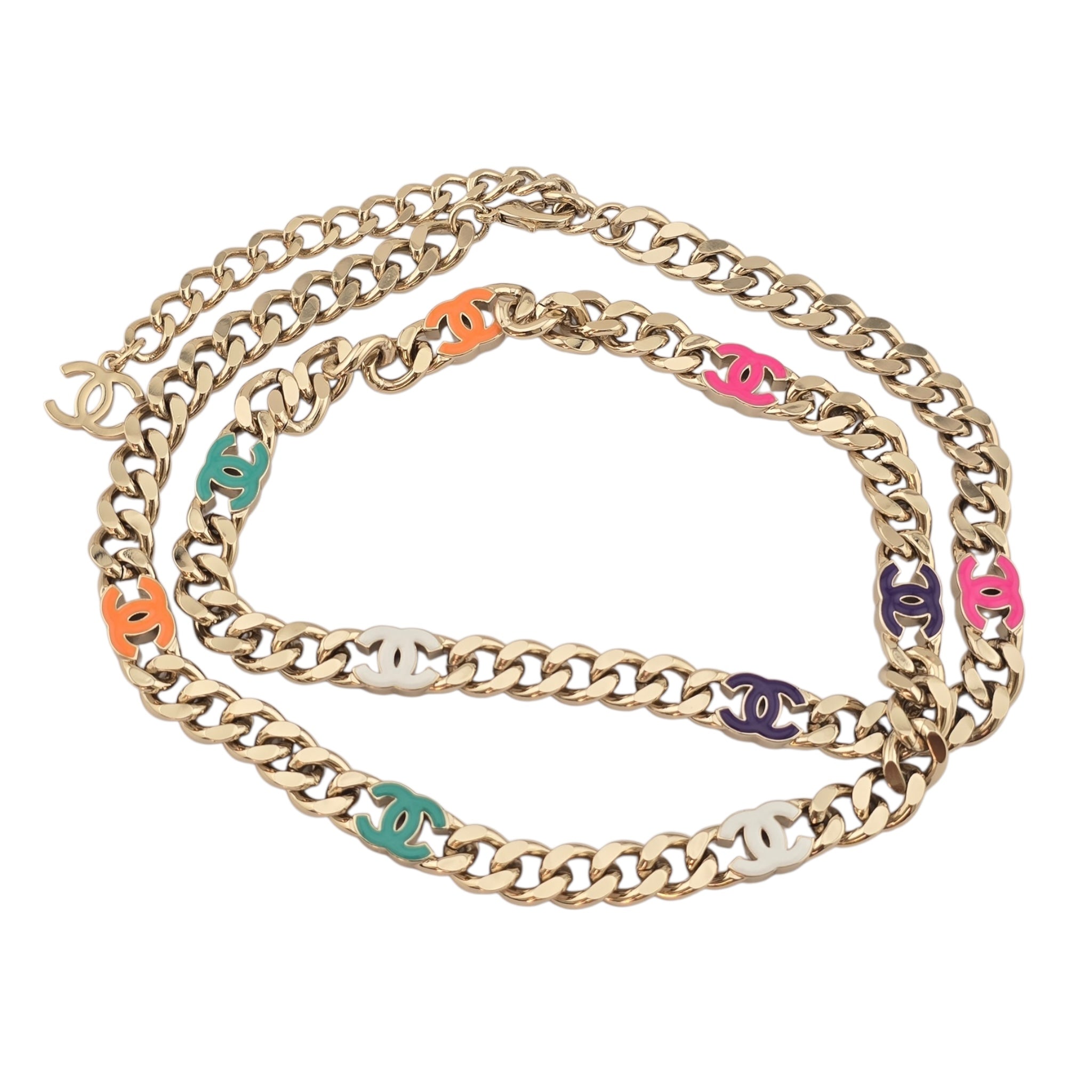 Chanel CC Metal Enamel Chain Gold Multicolor Necklace B24C CHANEL