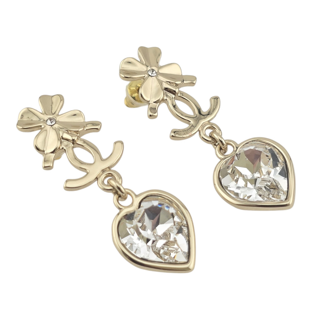 Chanel CC Clover Heart Gold Earrings 2022 CHANEL