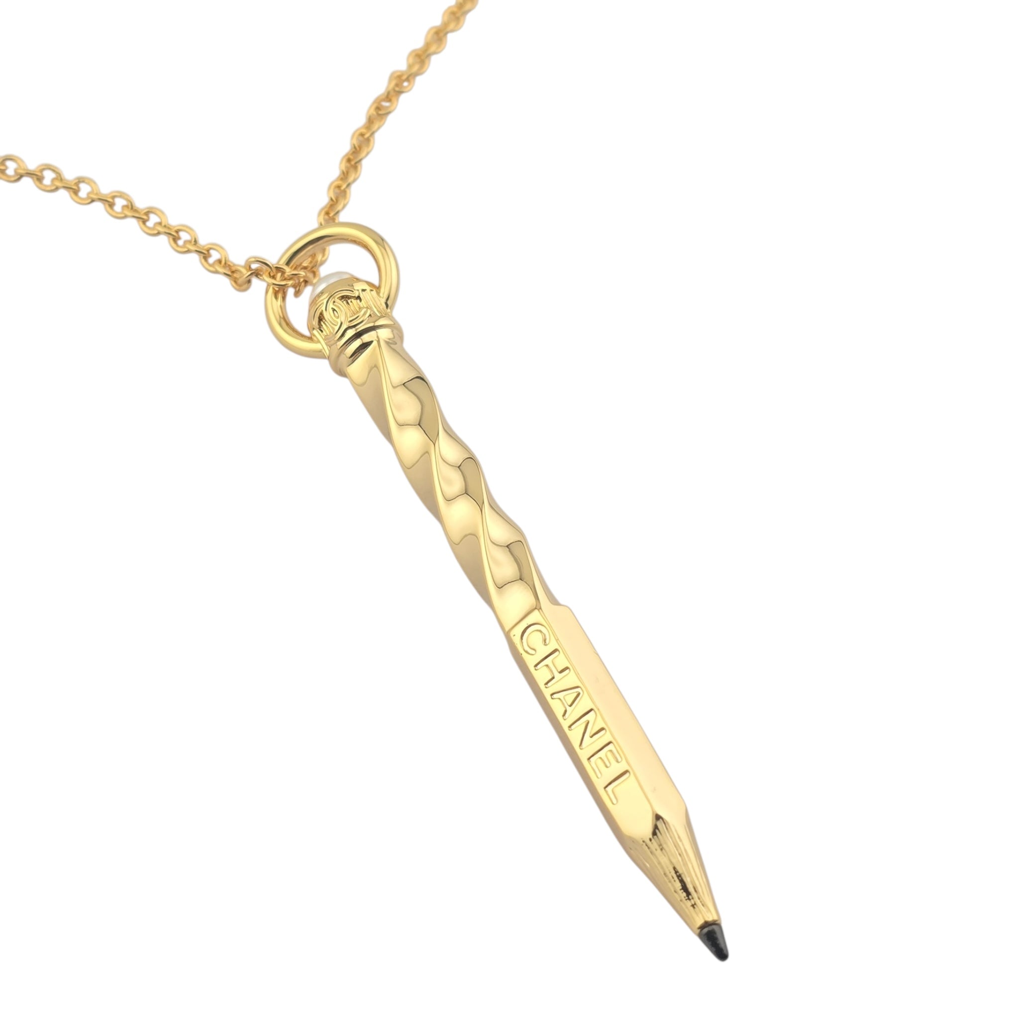 Chanel CC Gold Pencil Pendant Necklace 2025 CHANEL