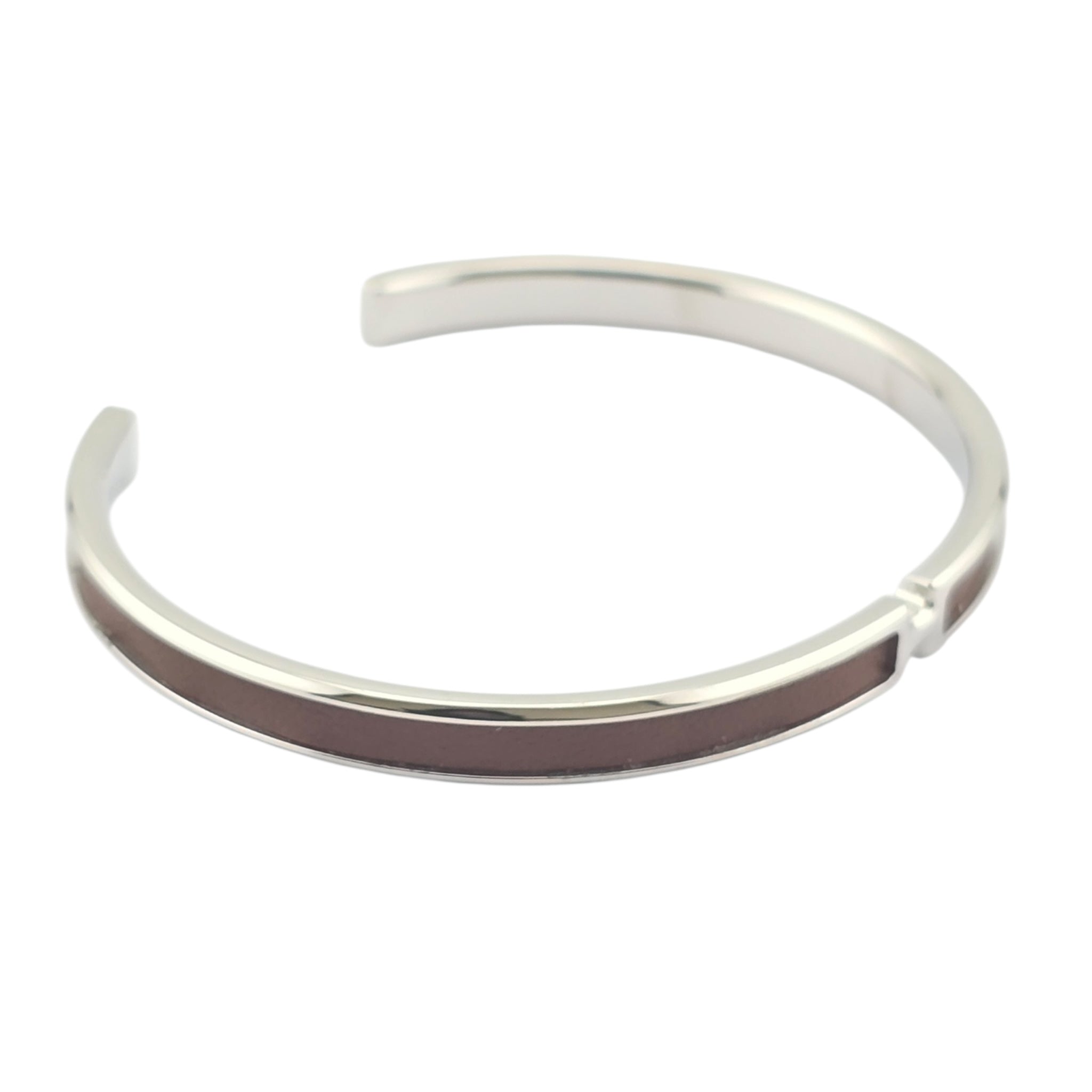 Hermes Olympe Palladium Brown Box Leather Bracelet HERMES