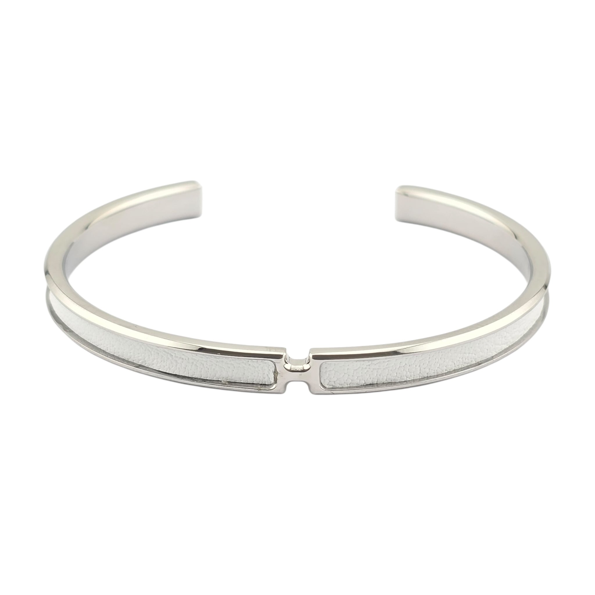 Hermes Olympe Palladium White Leather Bracelet HERMES