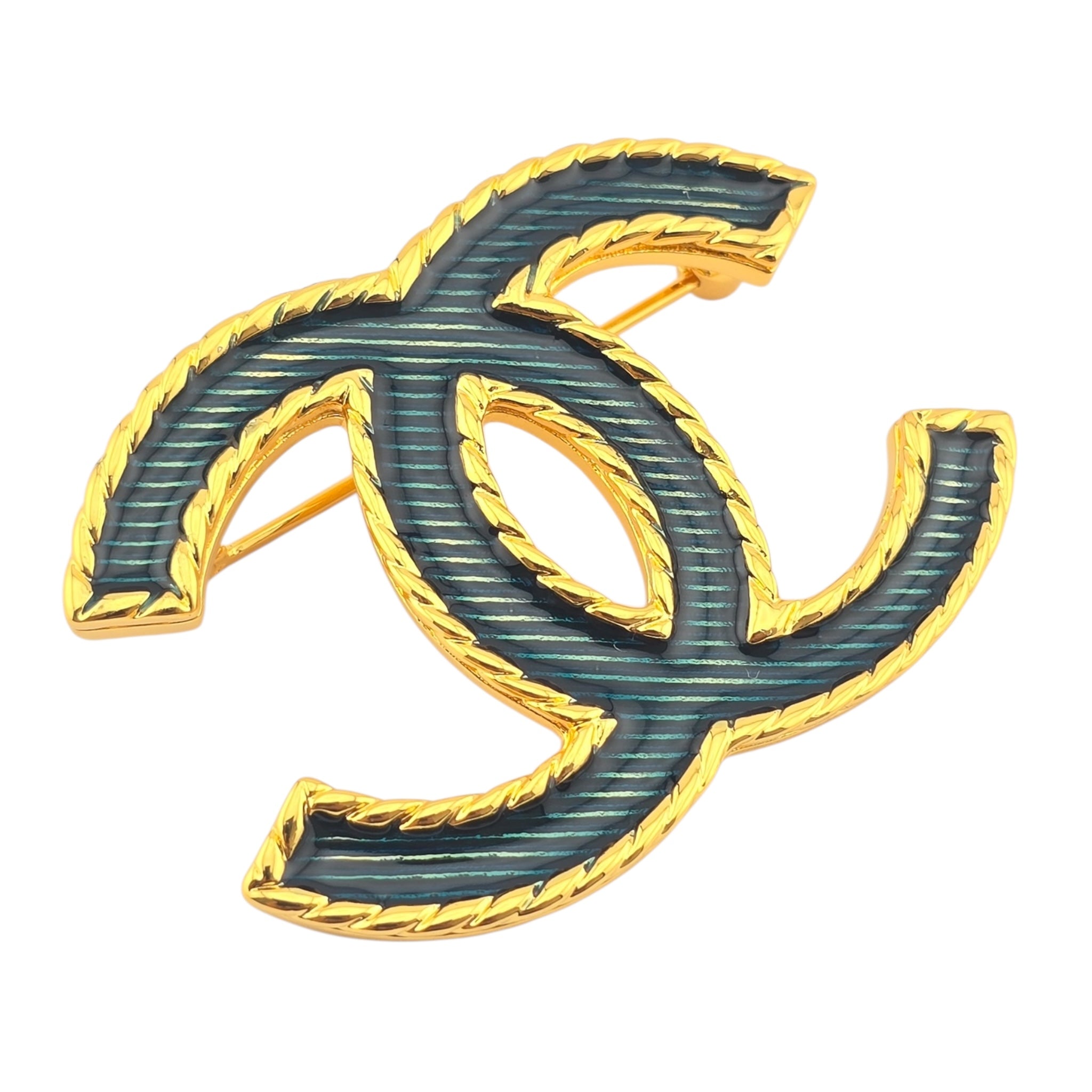 Chanel CC Gold Metal Denim Enamel Brooch CHANEL