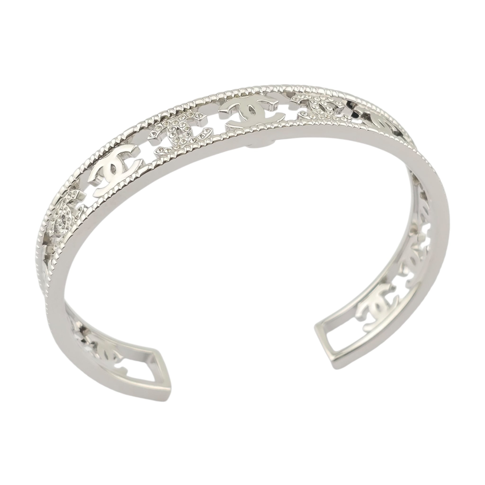 Chanel Crystal CC Silver Cuff Bracelet 2022 CHANEL