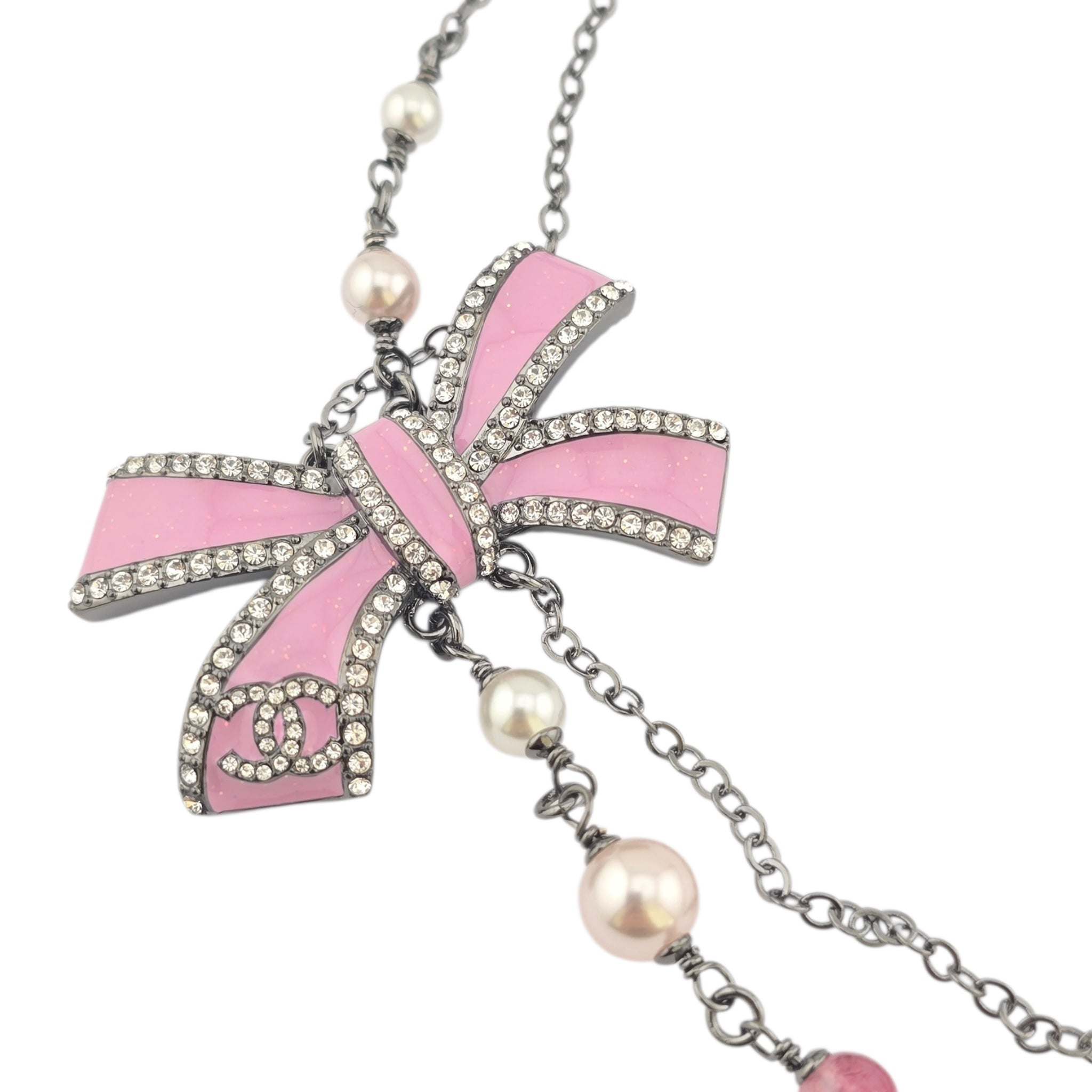 Chanel CC Ruthenium Pink Bow Necklace 2025 CHANEL