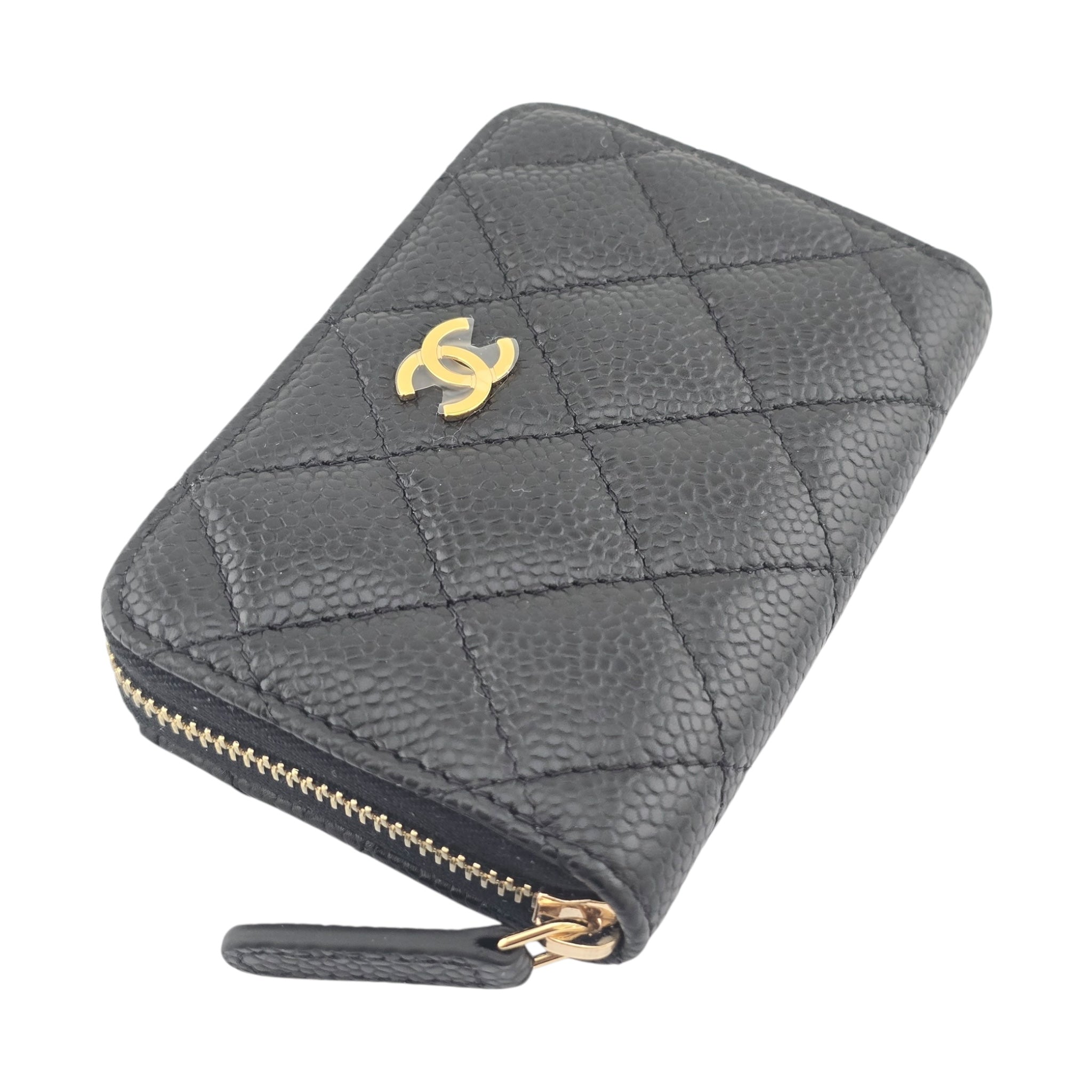 Chanel CC Caviar Classic Zip Coin Purse Card Holder Gold CHANEL