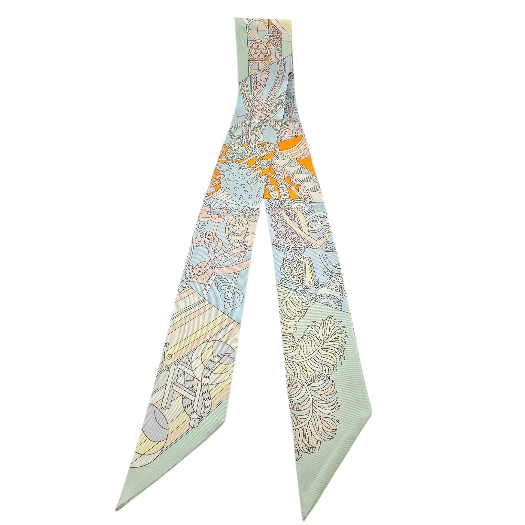 Hermes Silk De l'Ombrelle Aux Duels Twilly Ciel Rose Pale Orange HERMES