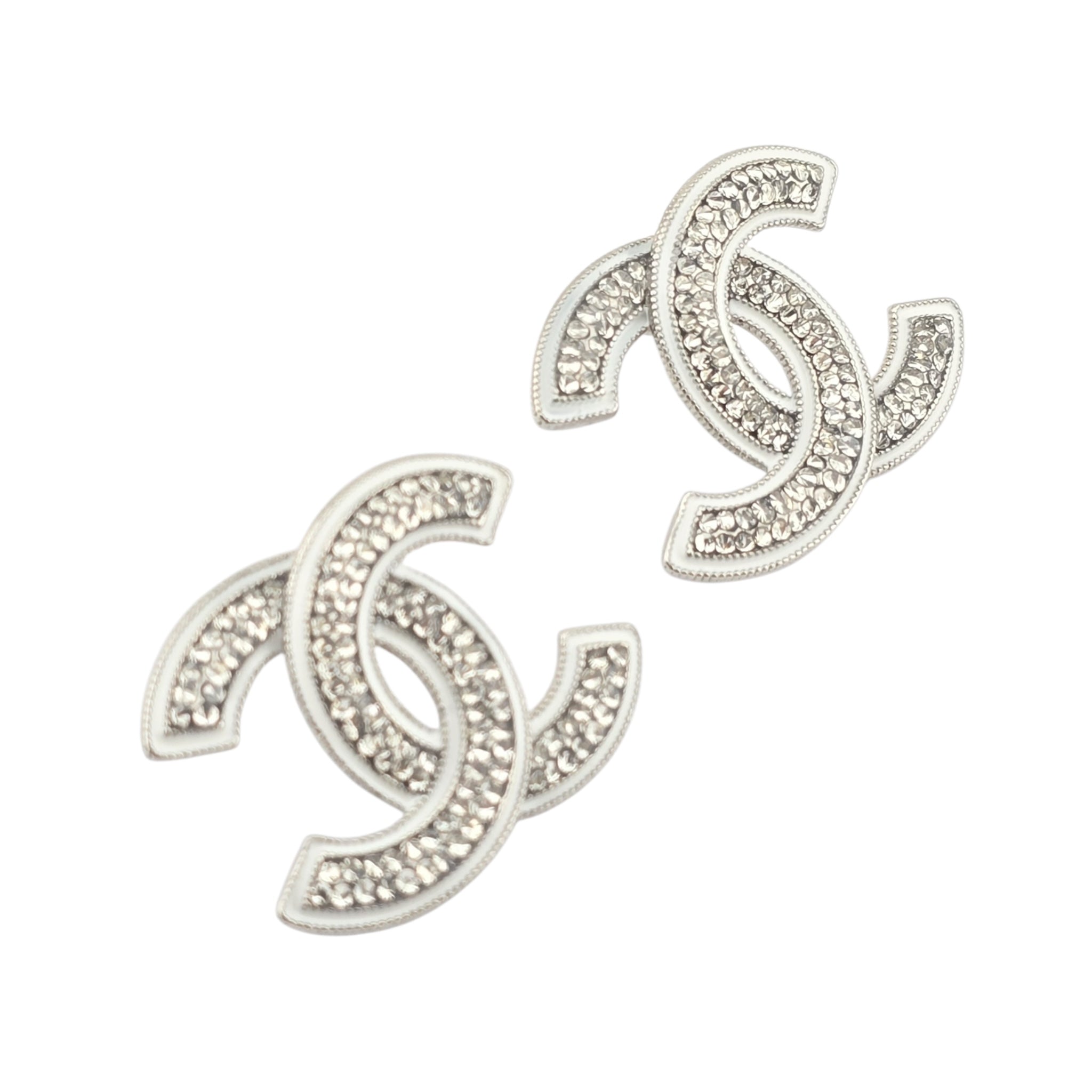 Chanel CC Silver Crystals Enamel Earrings 2025 CHANEL