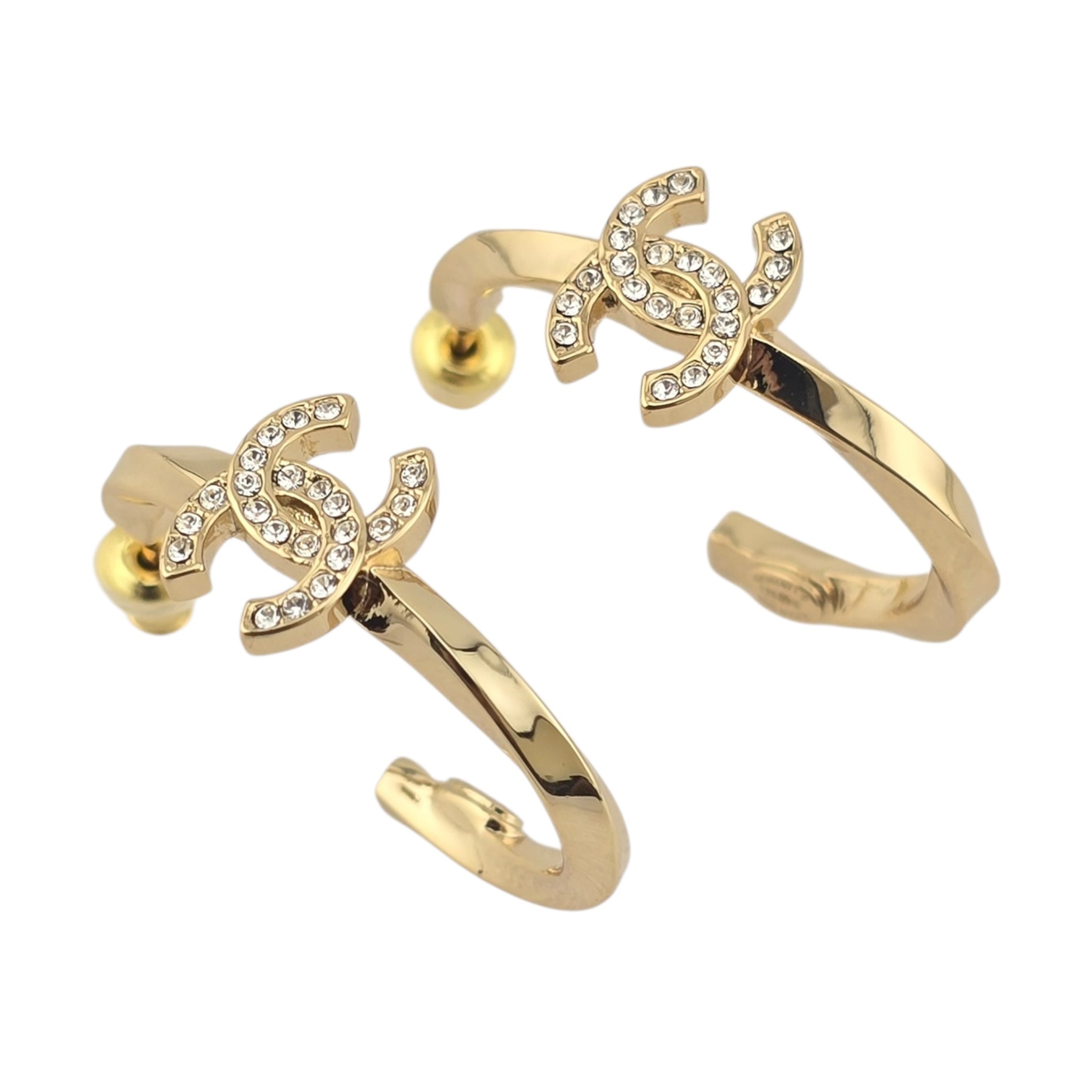 Chanel CC Gold Hoop Crystal Earrings 2025 CHANEL
