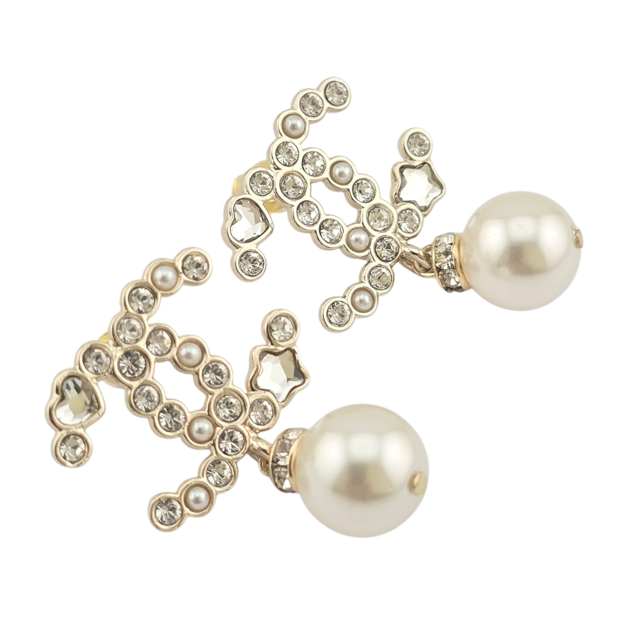 Chanel CC Gold Drop Crystal Faux Pearl Earrings 2022 CHANEL