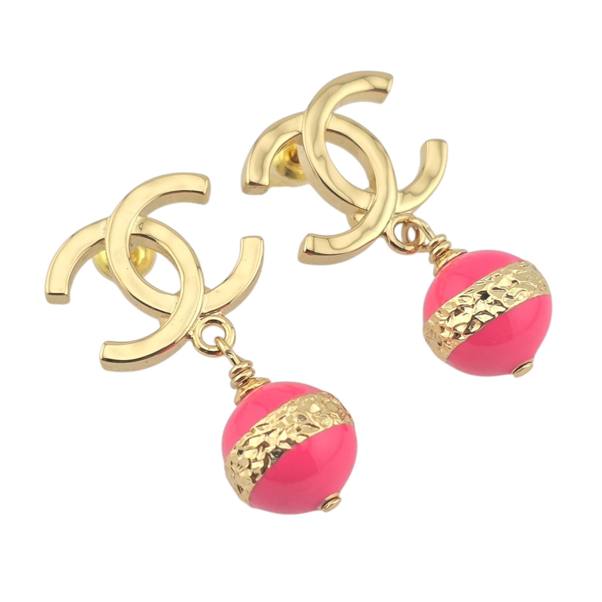 Chanel CC Resin Drop Pink Gold Earrings 2024 CHANEL