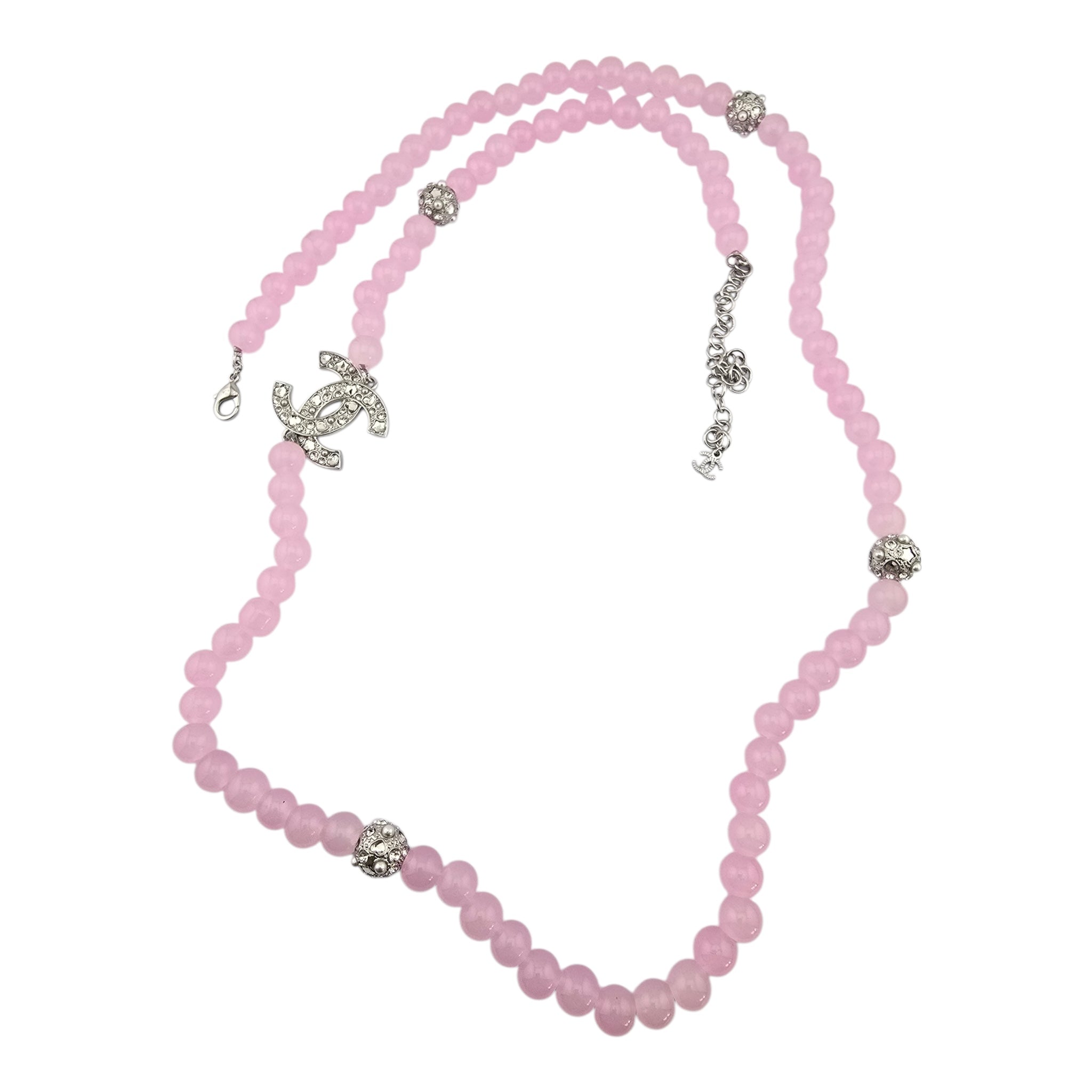 Chanel CC Pink Bead Crystal Long Necklace 2025 CHANEL