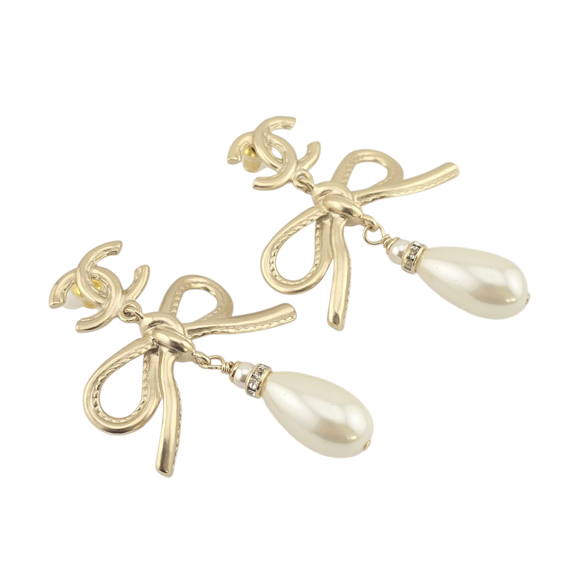 Chanel CC Bow Drop Earrings Gold 2022 CHANEL