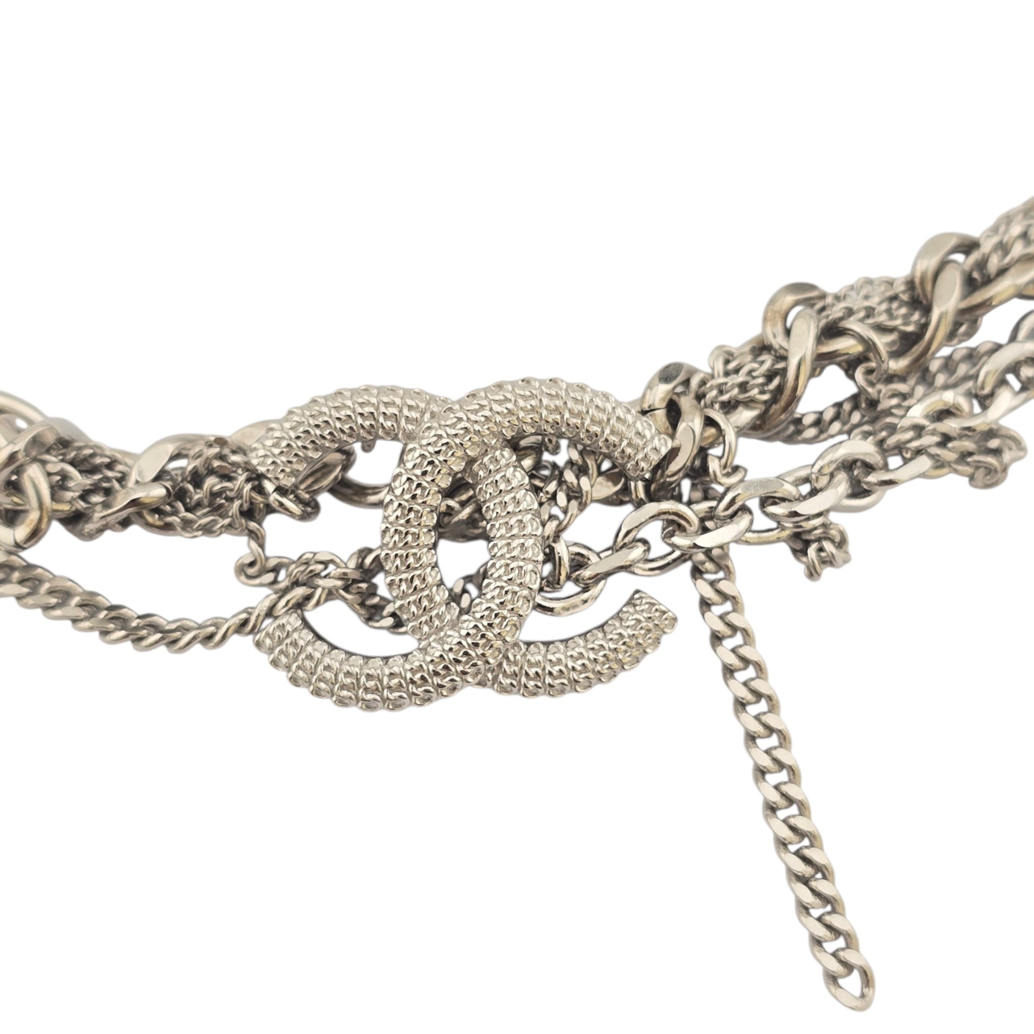ChanelCC Tangled Multi Chain Choker Necklace Metal with Crystals CHANEL