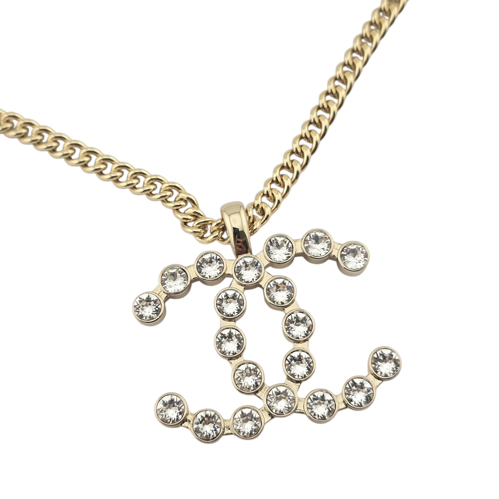 Chanel CC Crystal Pendant Gold Necklace 2023