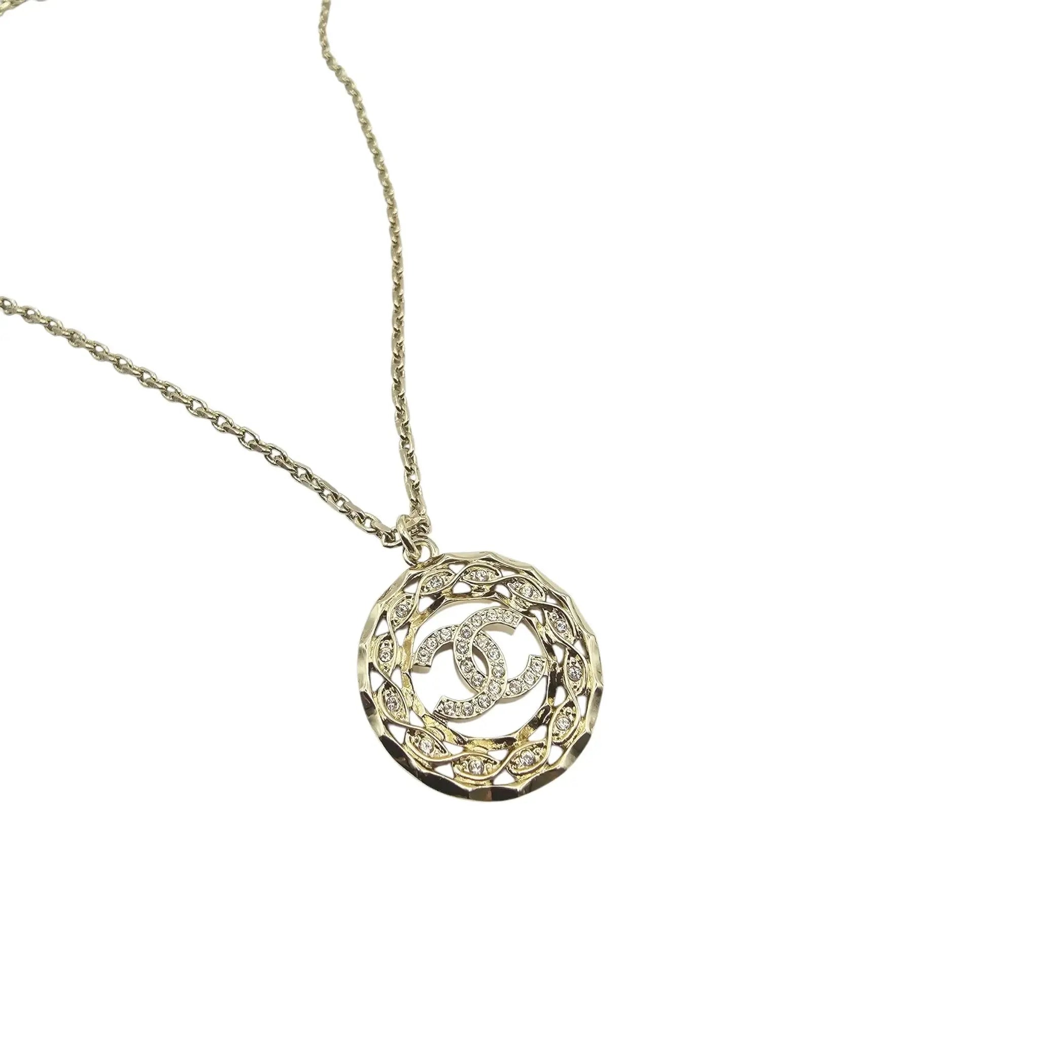 Chanel CC Gold Round Crystal Pendant Necklace 2024 CHANEL