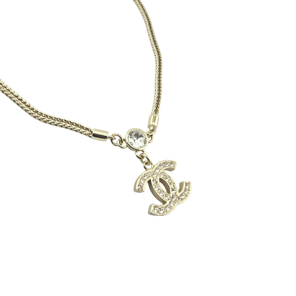 Chanel Gold Tone Necklace with Crystal CC Pendant 2024 CHANEL