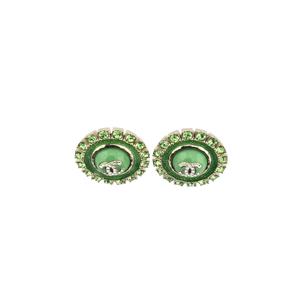 Chanel CC Green Faux Pearl Earrings 2024 CHANEL