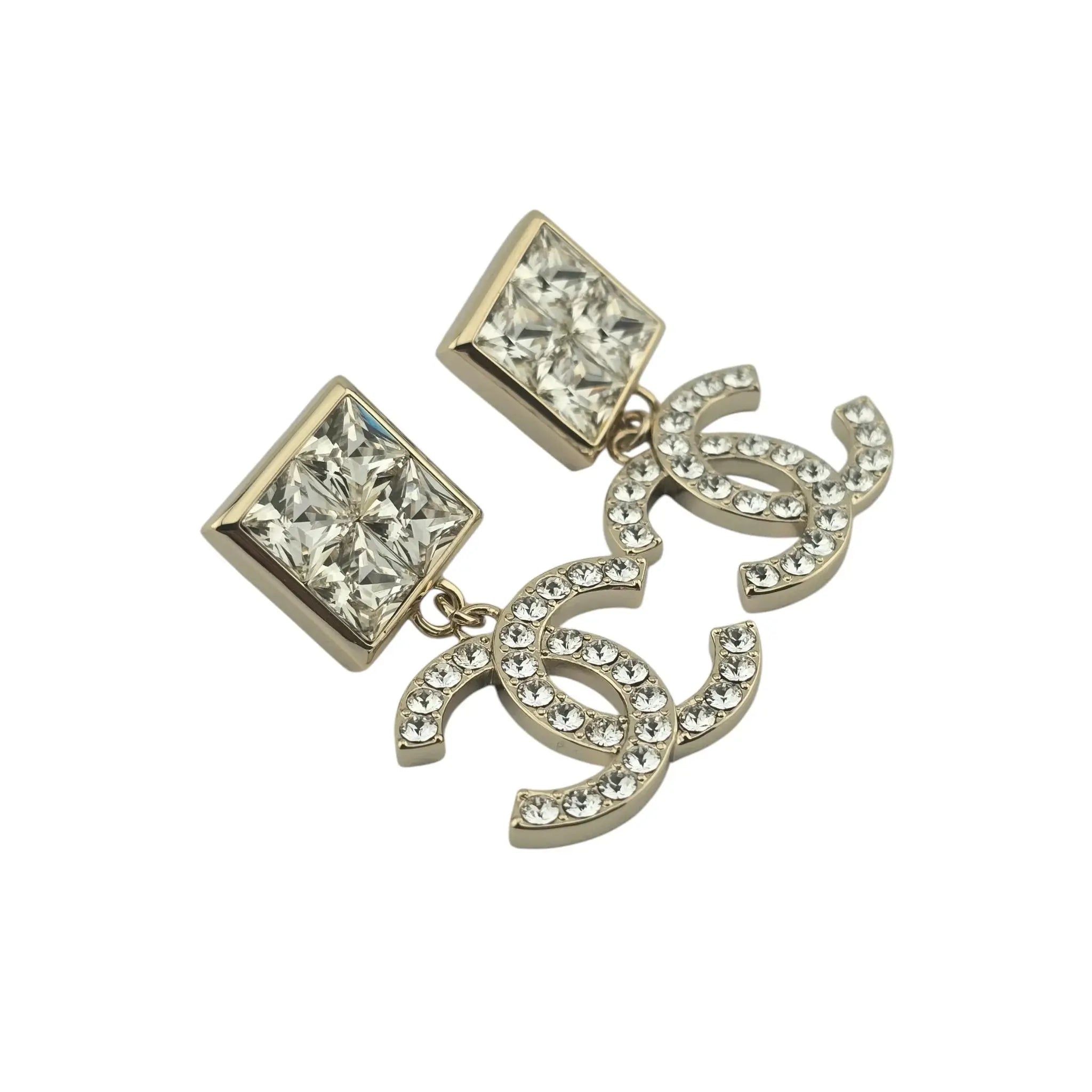 Chanel Gold Crystal-Embellished CC Drop B23P Earrings 2023 BIJOUX HEAVEN
