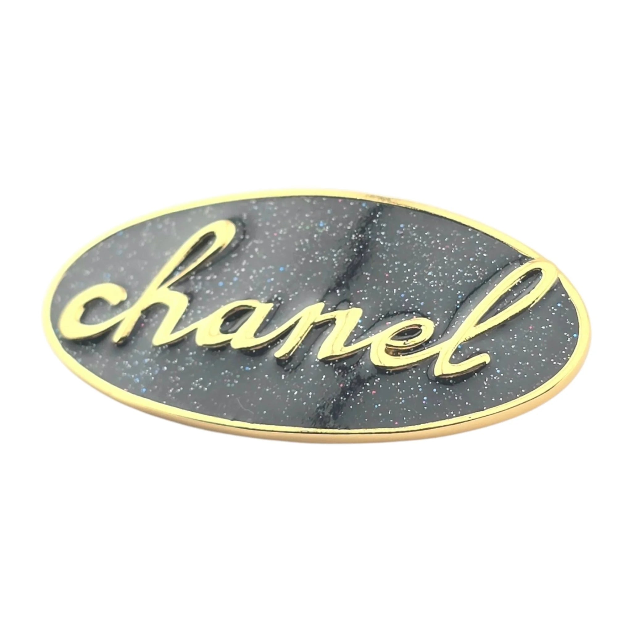 Chanel CC Gold/Black Enamel Logo Engraved Brooch 2024 CHANEL