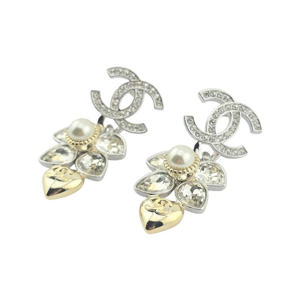 Chanel CC Silver/Gold Crystal Drop Earrings 2024 CHANEL