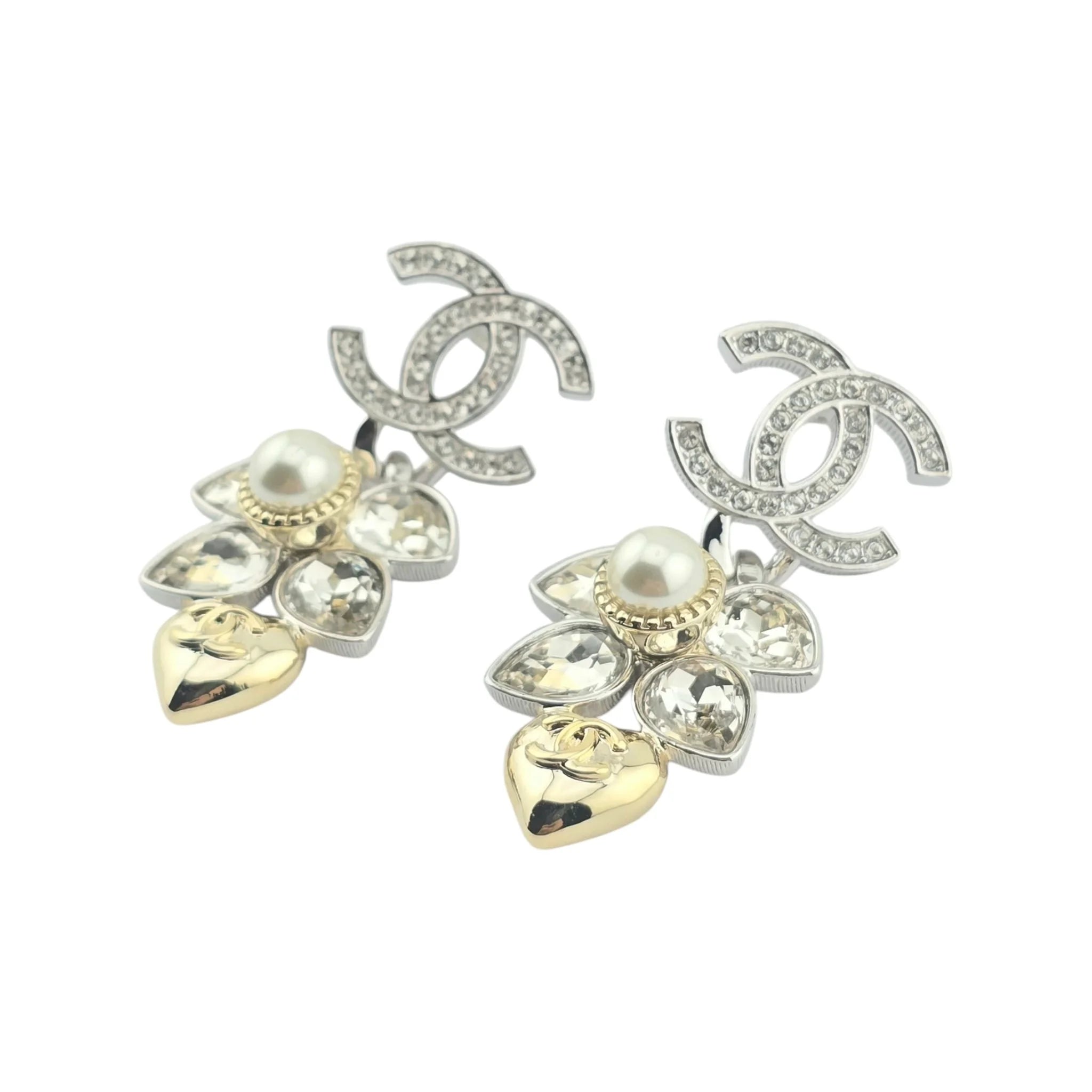 Chanel CC Silver/Gold Crystal Drop Earrings 2024 CHANEL