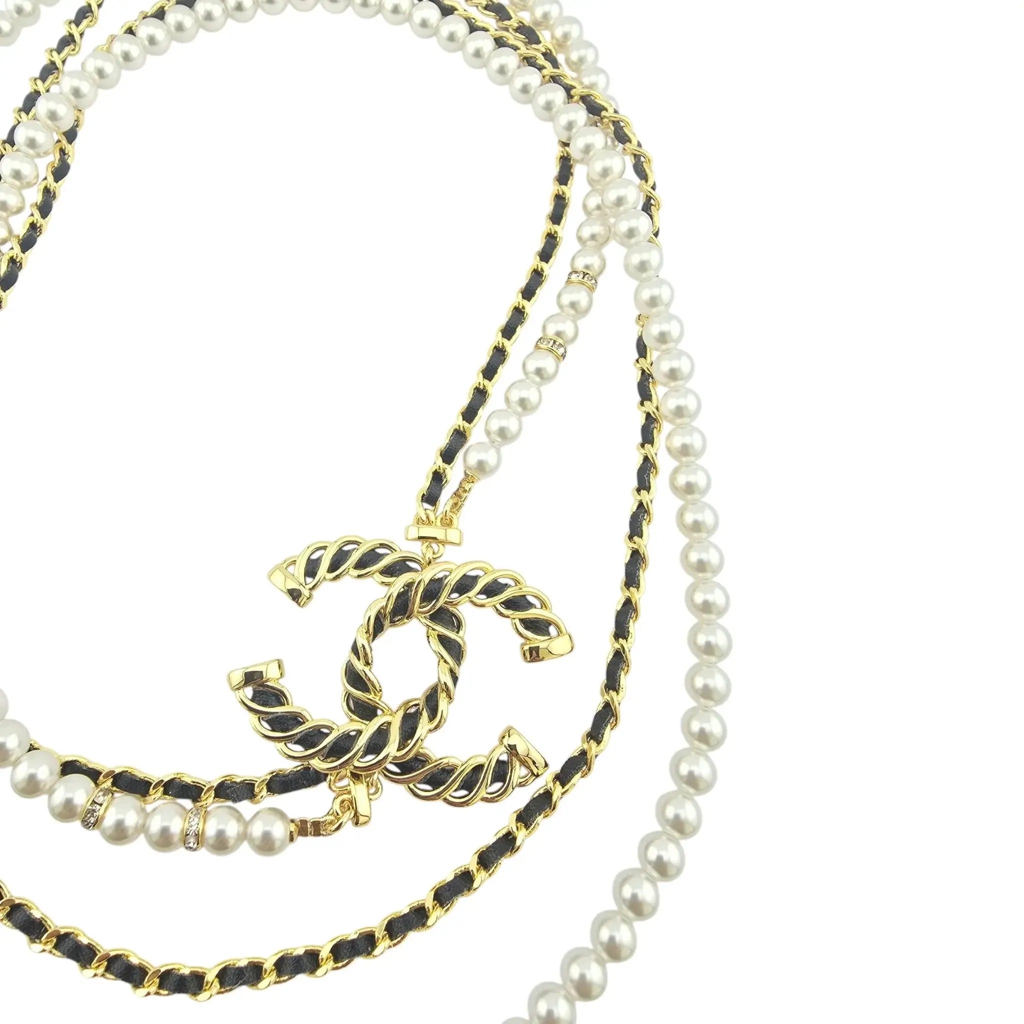 Chanel CC Long Faux Pearl Leather Necklace 2024 CHANEL