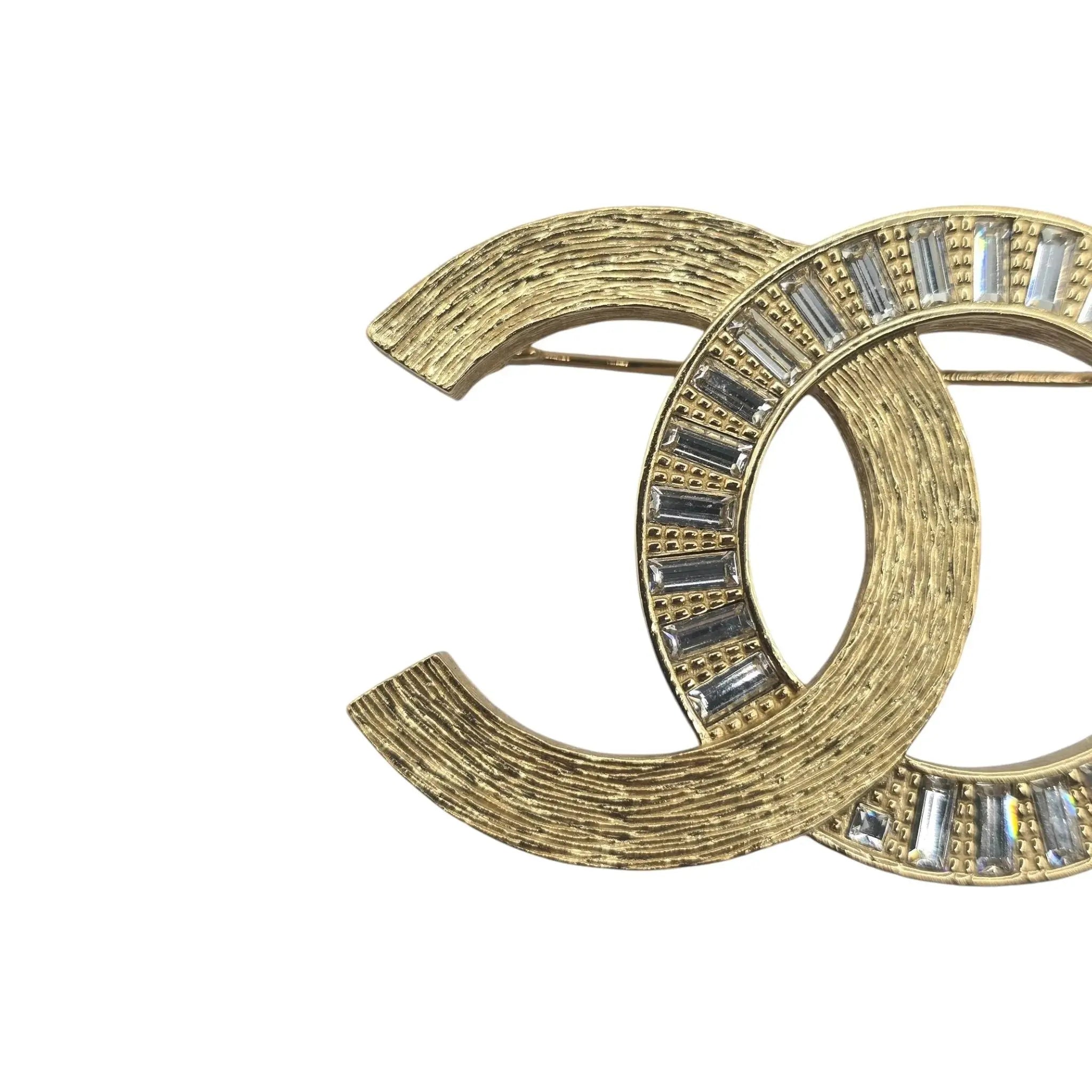 Chanel CC Logo Gold Rhinestone Brooch 2024 CHANEL