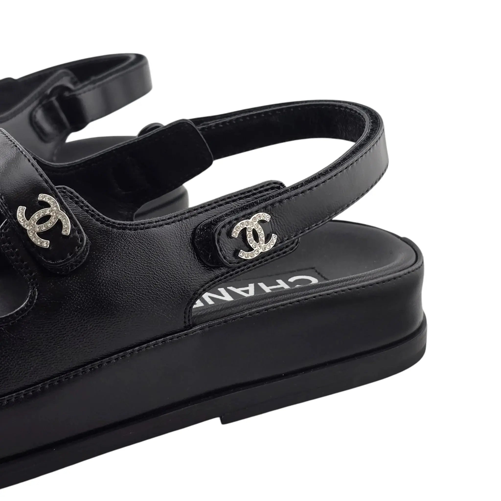 Chanel CC Black Lambskin Crystal Sandals - 39 CHANEL