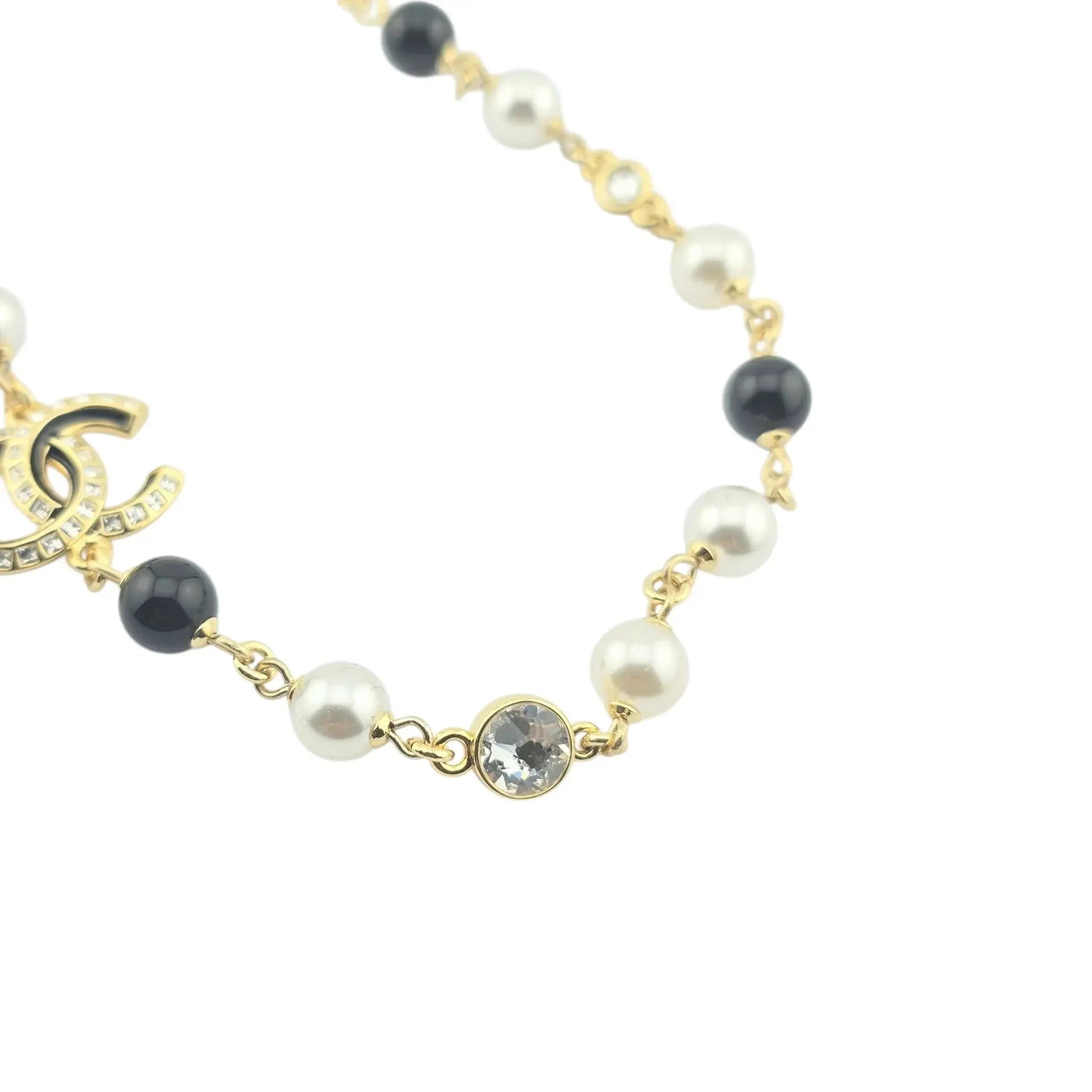Chanel CC Faux Pearl Crystal Black / Gold Necklace 2024 CHANEL