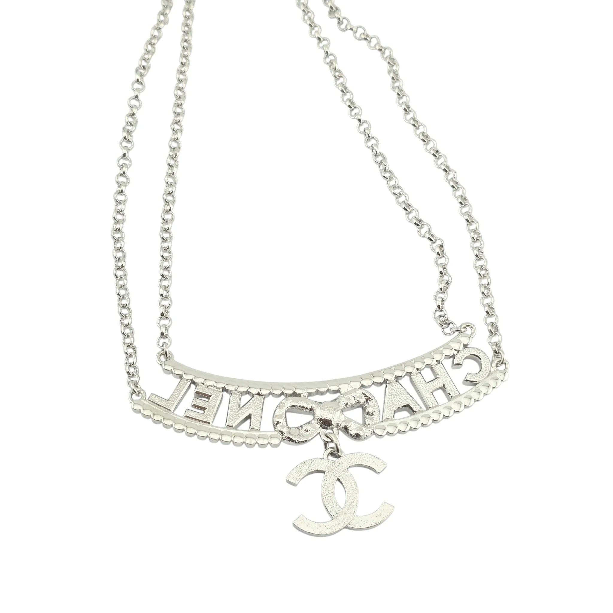 Chanel CC Silver Crystal Pendant Choker Necklace 2022 CHANEL