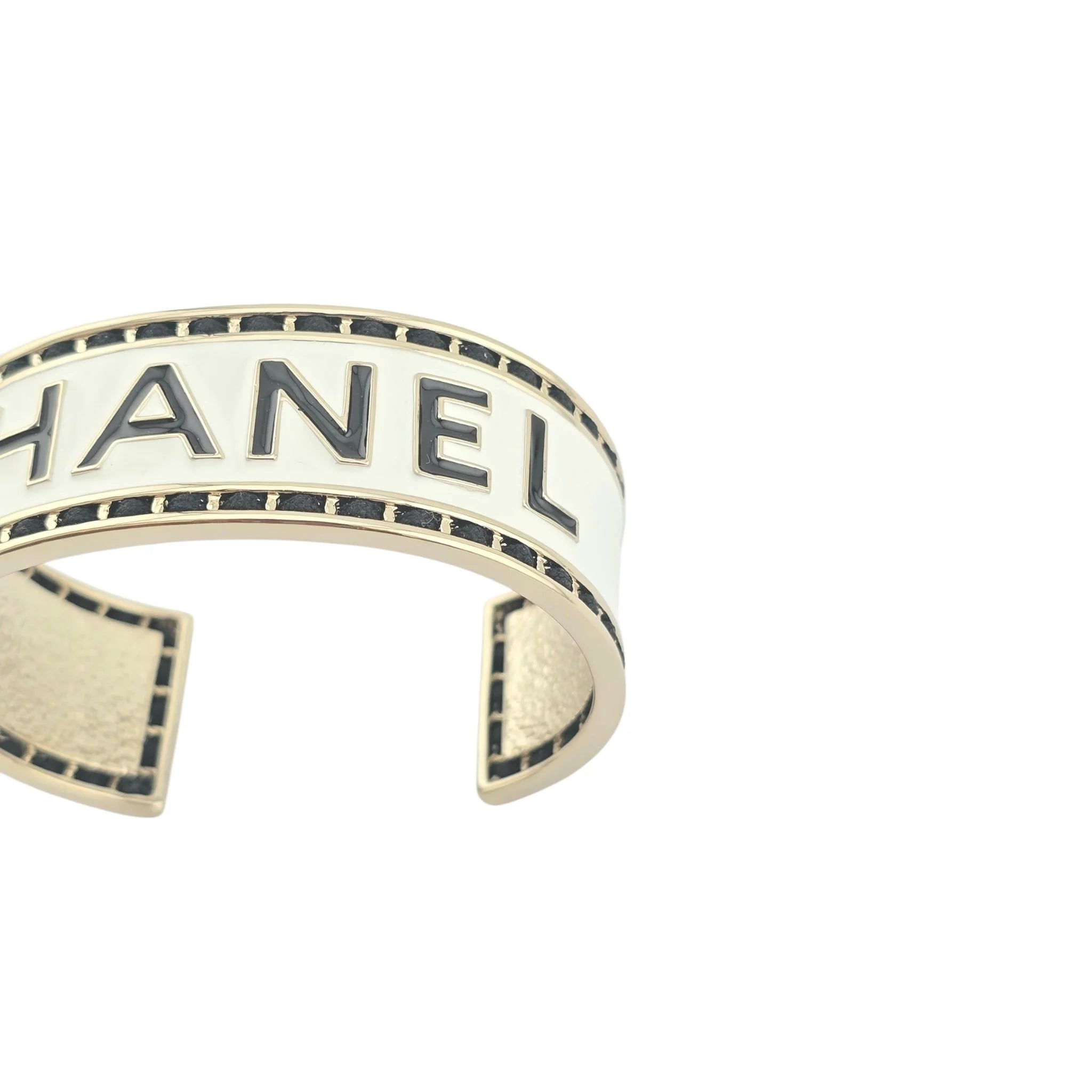 Chanel CC White/Black Gold Bangle 2024 CHANEL