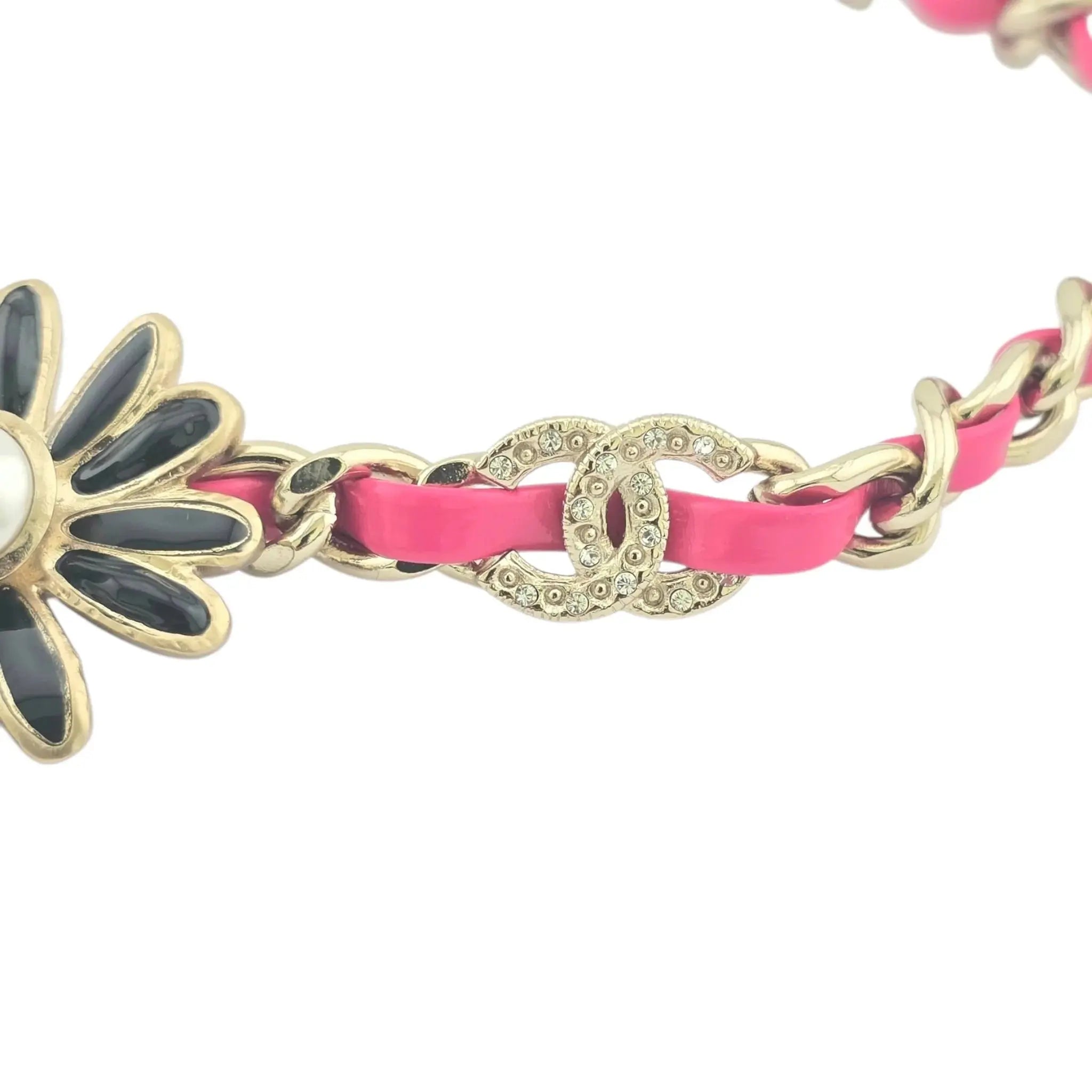 Chanel CC Floral Pink Leather Choker Necklace 2022 CHANEL