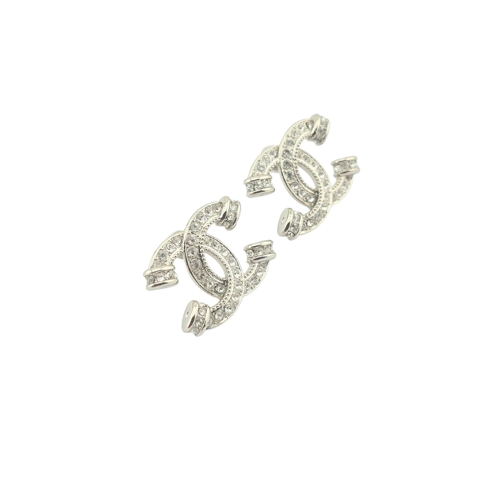 Chanel CC Silver Crystal Stud Earrings 2023 CHANEL