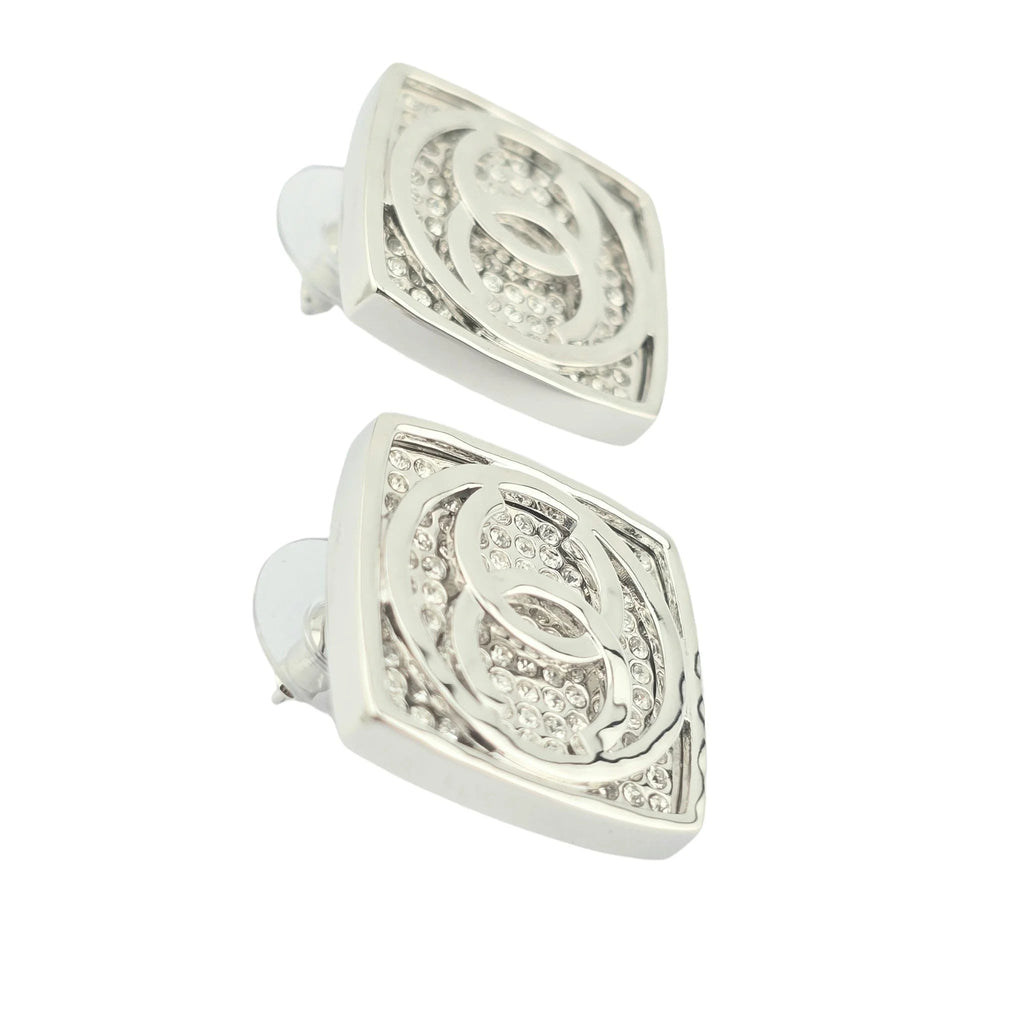 Chanel CC Square Silver Crystal Earrings 2025 CHANEL