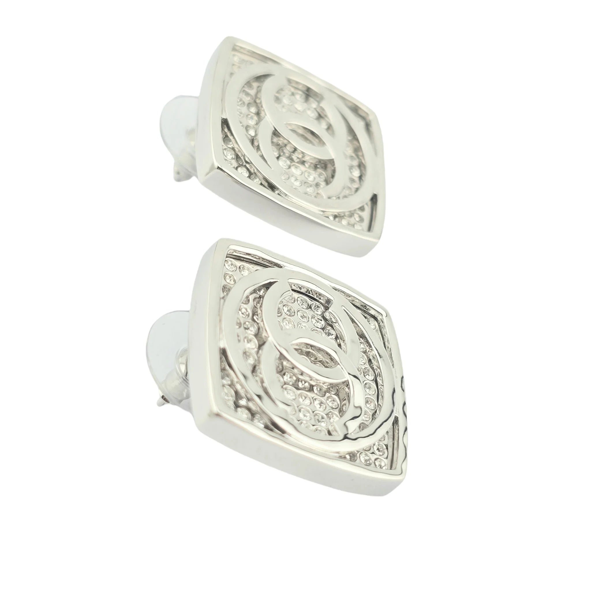 Chanel CC Square Silver Crystal Earrings 2025 CHANEL