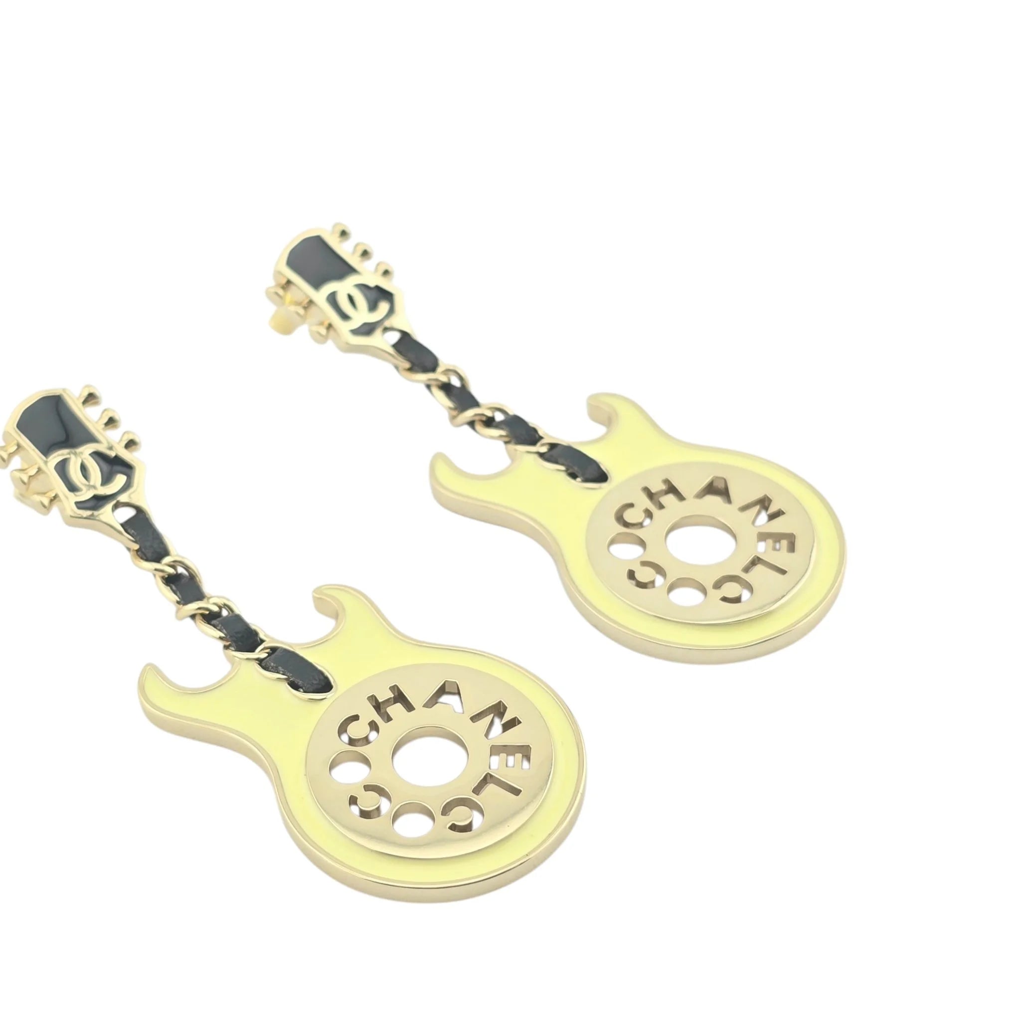 Chanel CC Yellow Guitar Earrings 2024 CHANEL