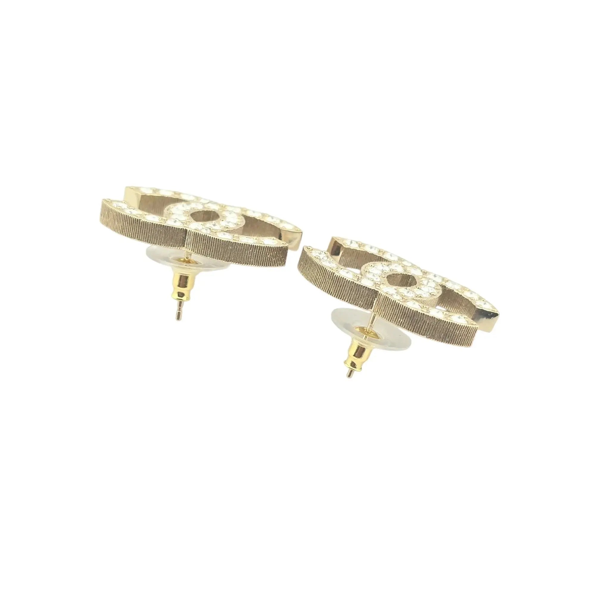 Chanel CC Gold Crystal Stud Earrings 2024 CHANEL