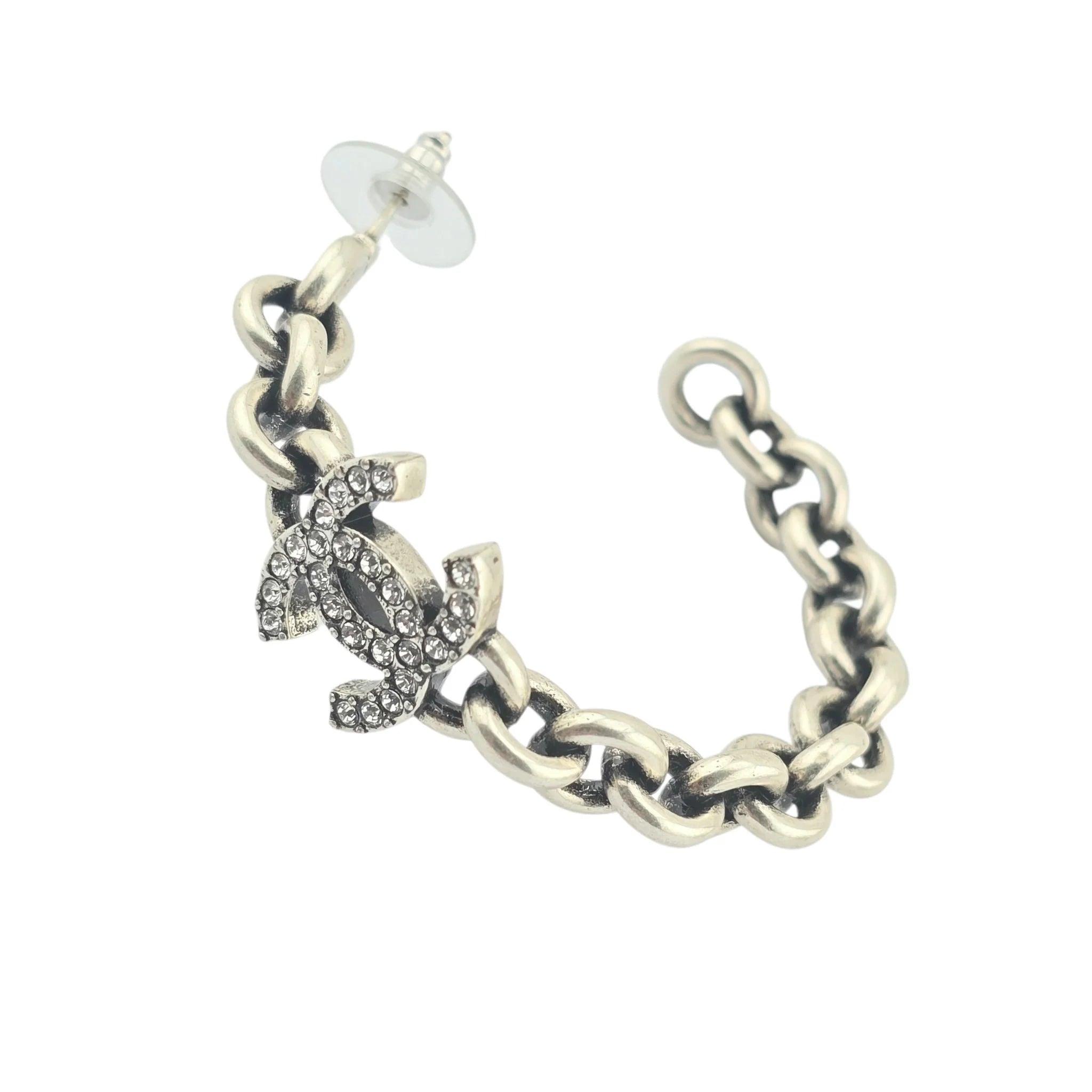 Chanel CC Silver Hoop Earrings 2024 CHANEL