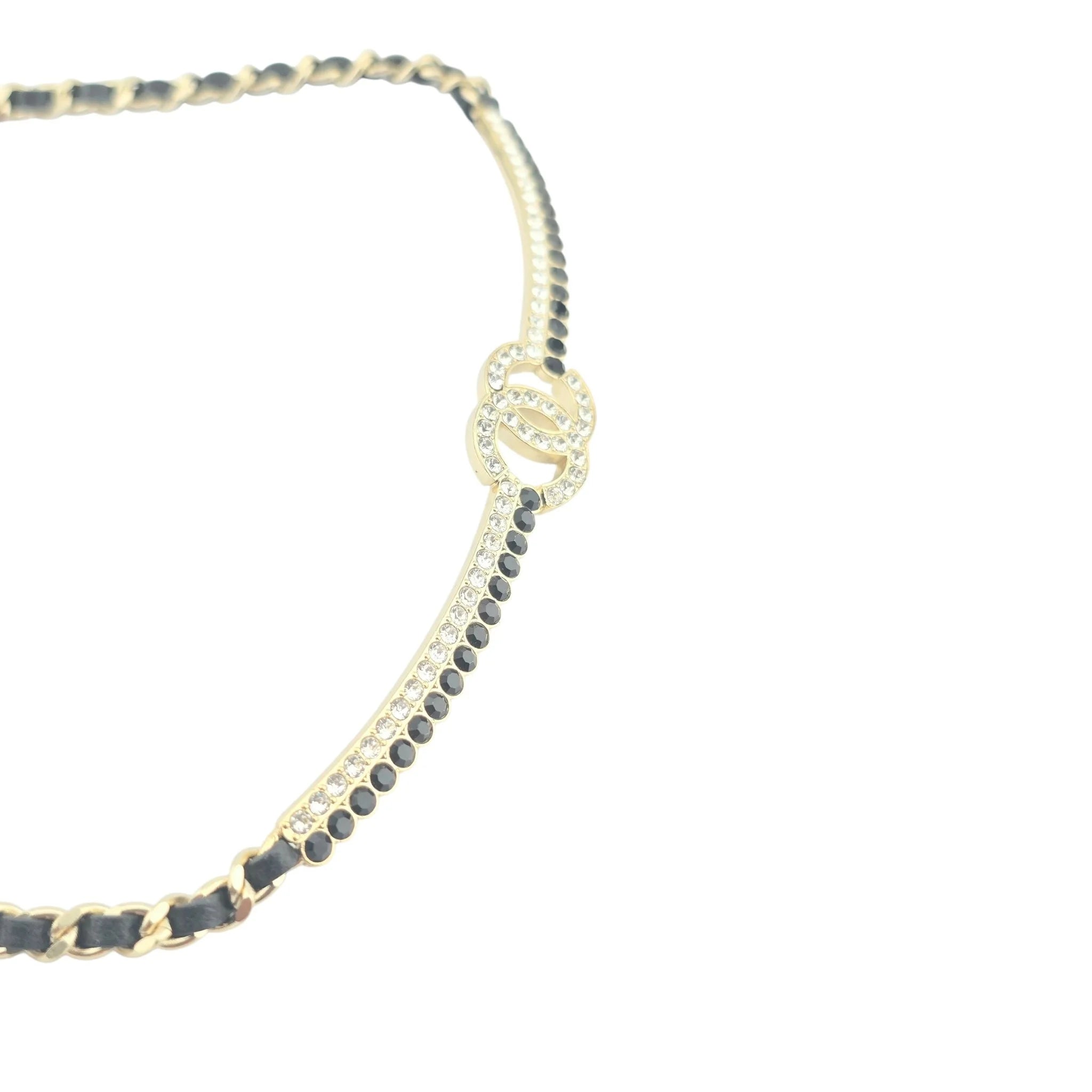 Chanel CC Black Gold Leather Choker A22 CHANEL