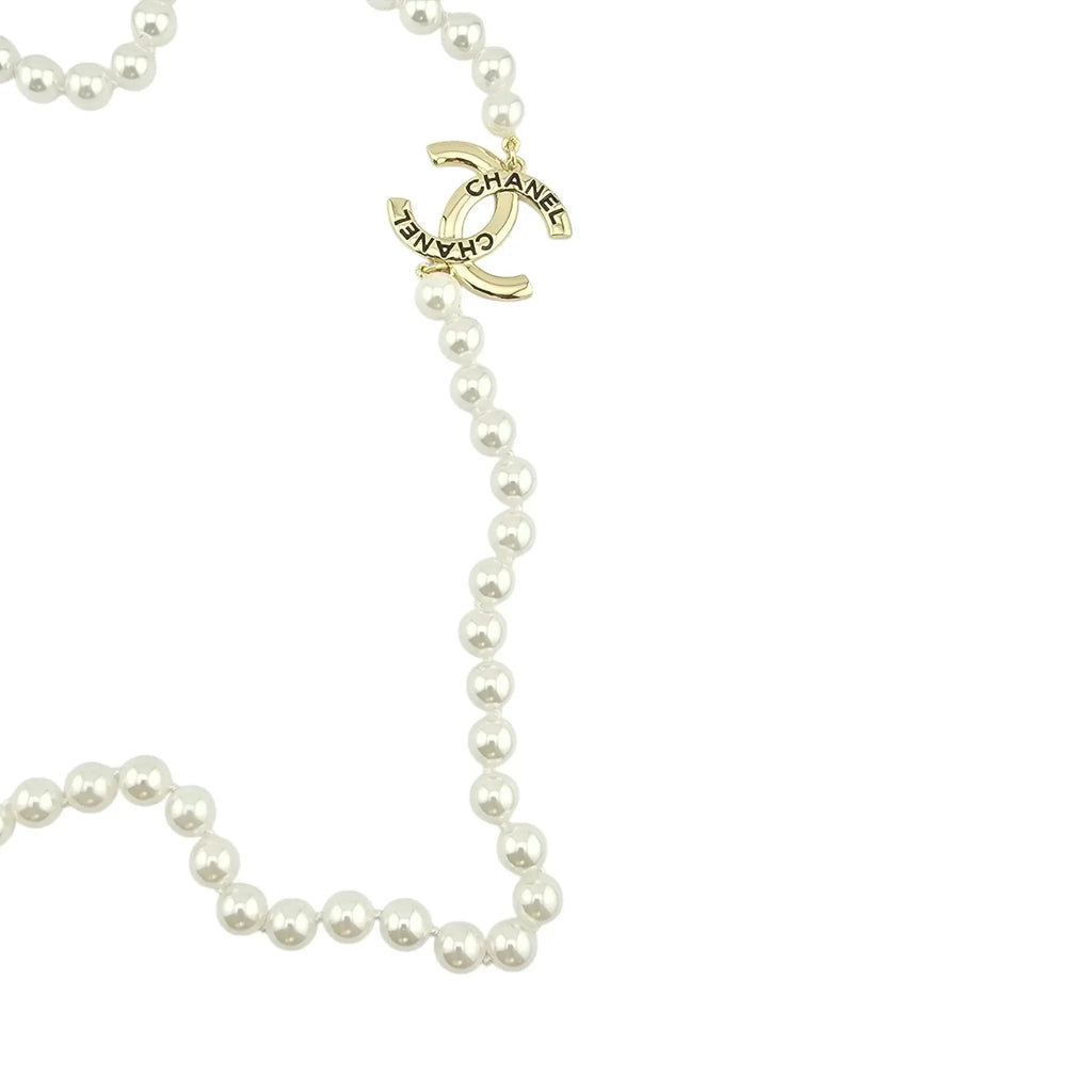 Chanel CC Long Faux Pearl Gold Necklace 2025 CHANEL
