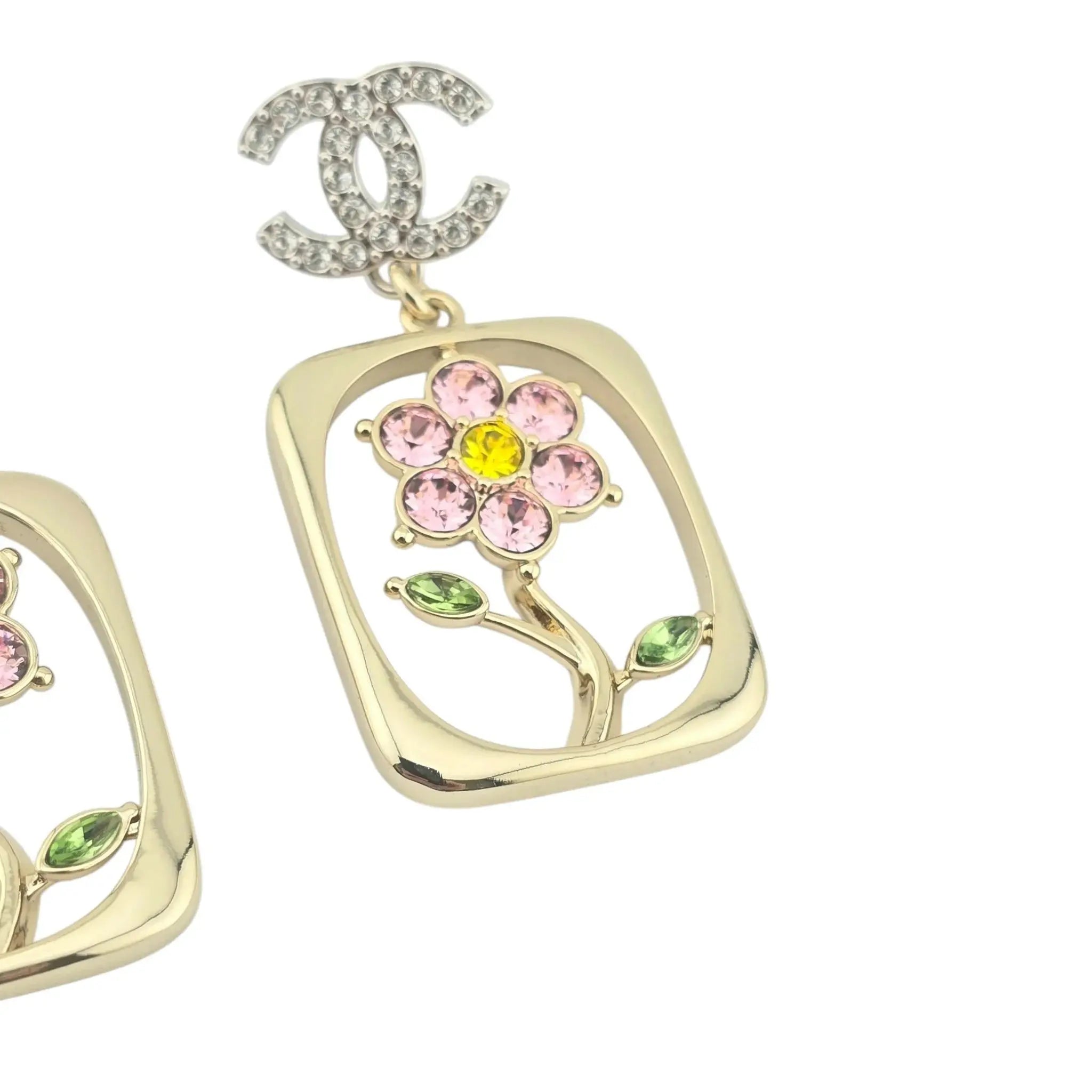 Chanel CC Floral Crystal Drop Earrings 25C CHANEL