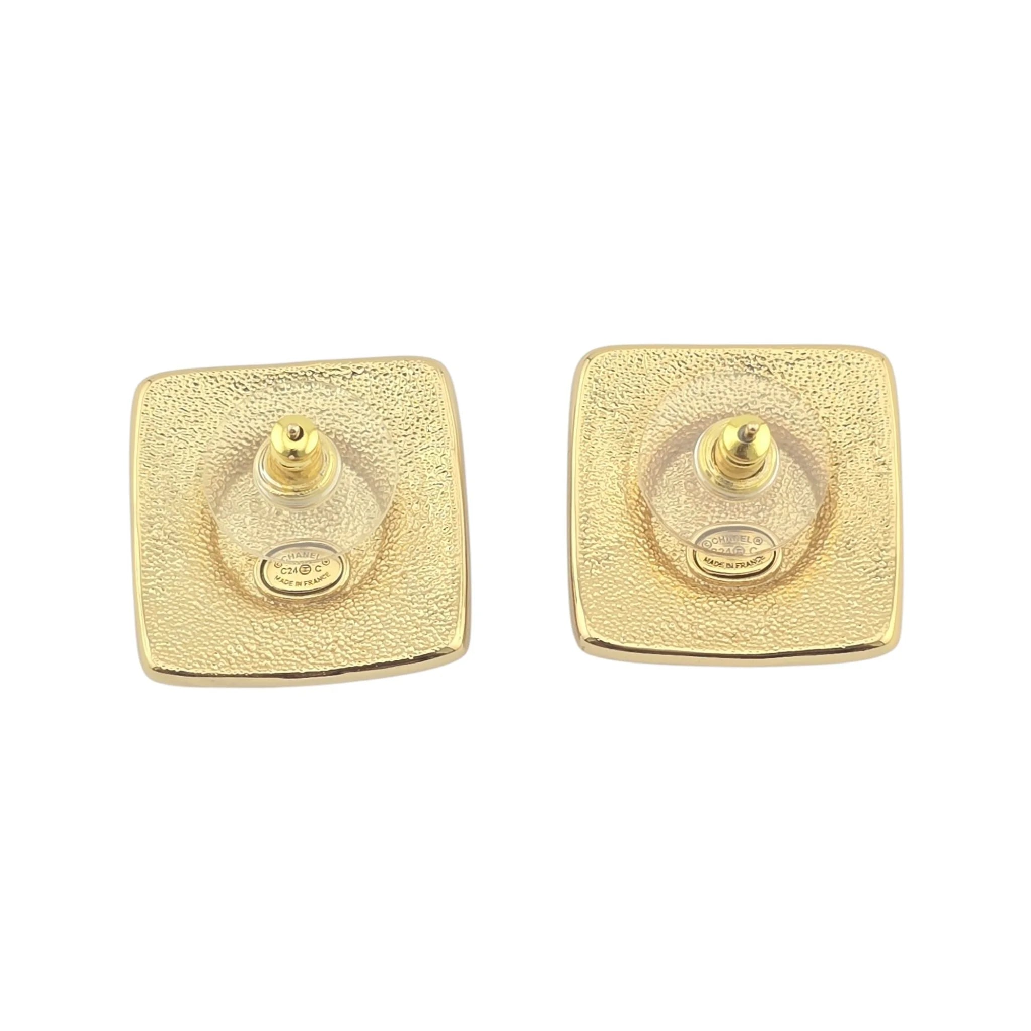 Chanel CC Square White Gold Enamel Earrings C24 CHANEL