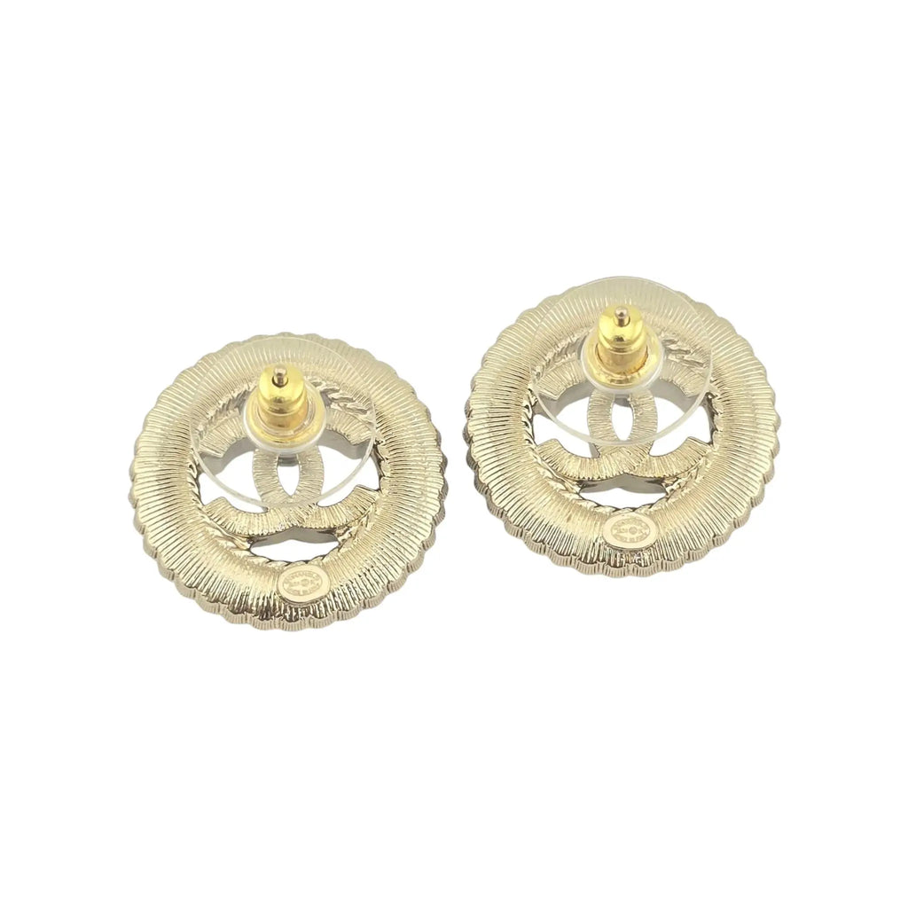 Chanel CC Round Gold Crystal Stud Earrings 2024 CHANEL