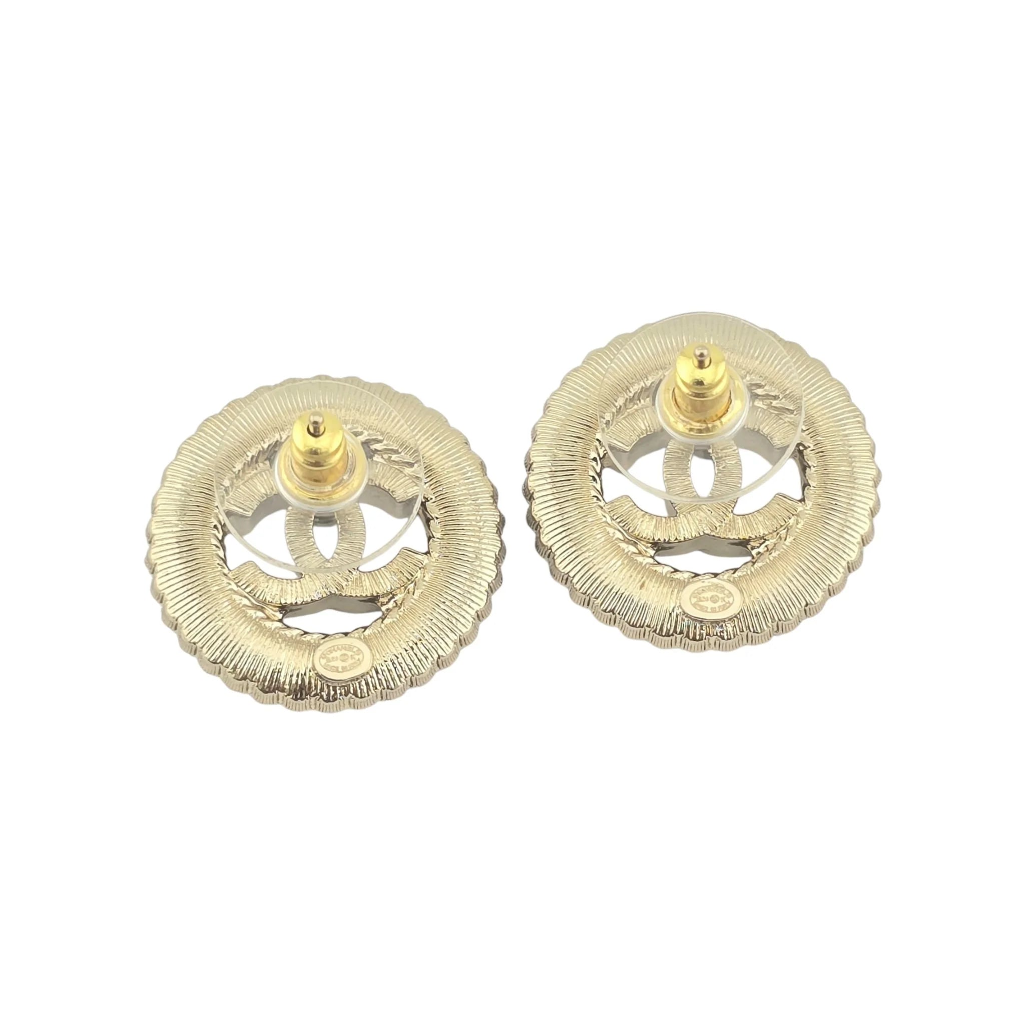 Chanel CC Round Gold Crystal Stud Earrings 2024 CHANEL