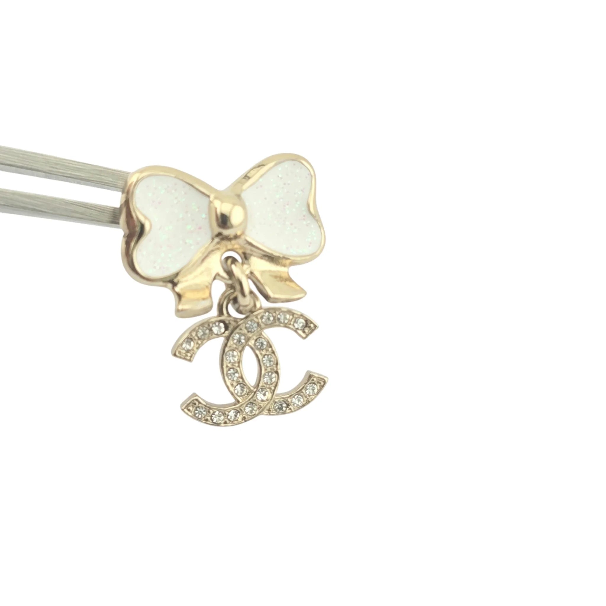 Chanel CC White Gold Bow Earrings 2025 CHANEL