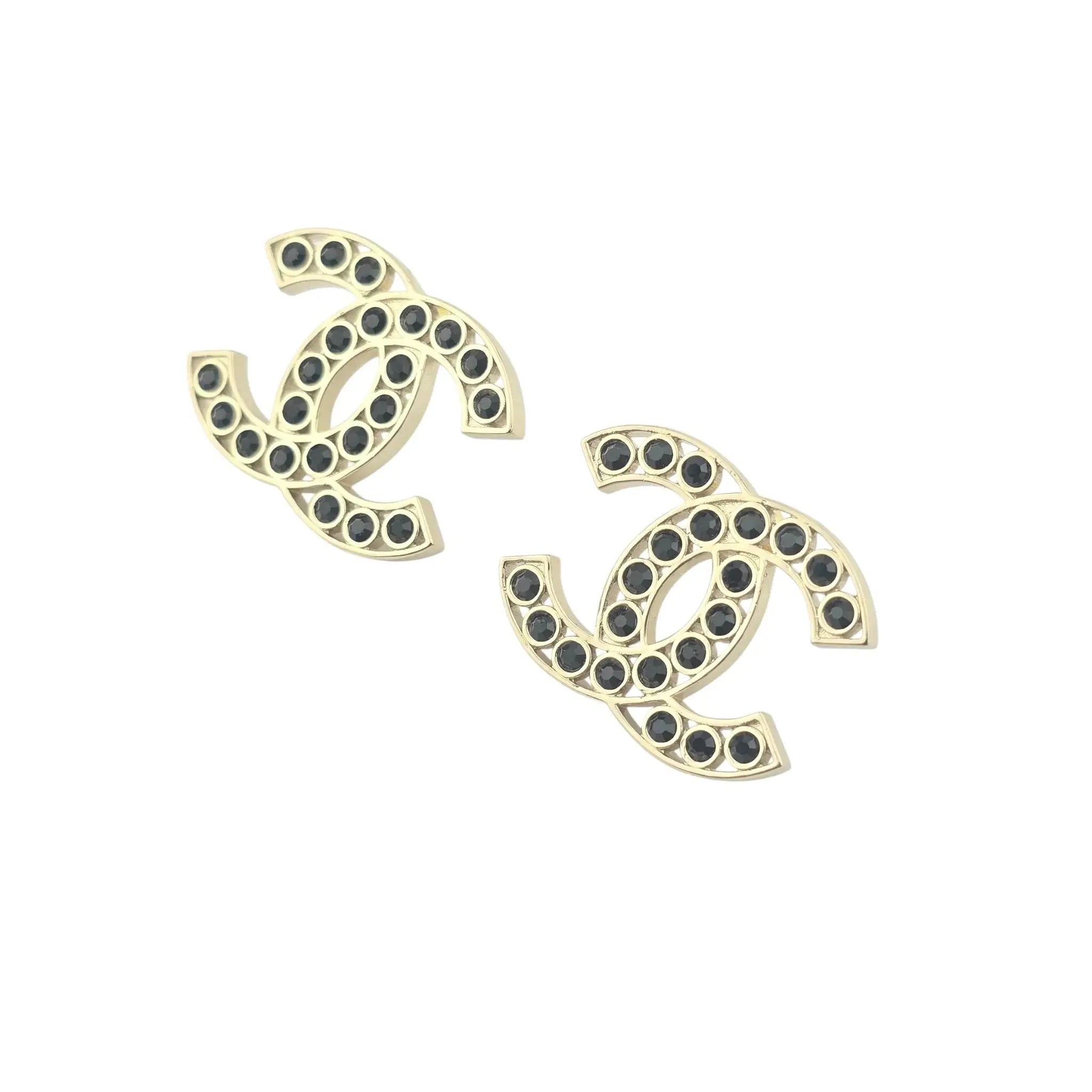 Chanel CC 23S Gold Black Stud Earrings CHANEL