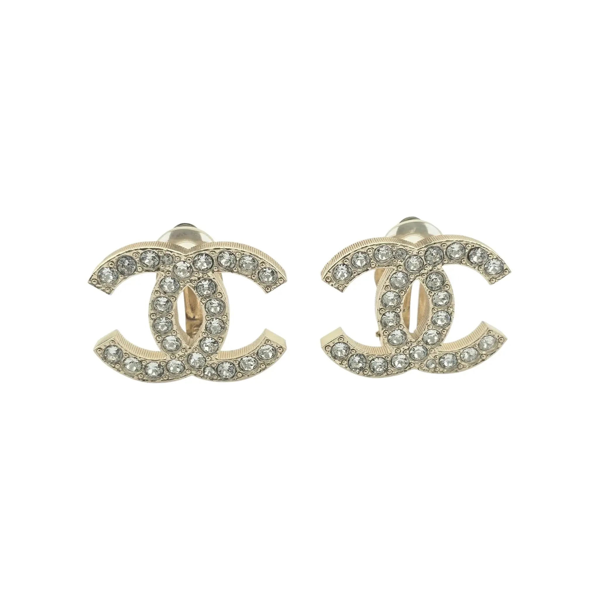 Chanel CC Crystal Gold Clip On Earrings 2024 CHANEL