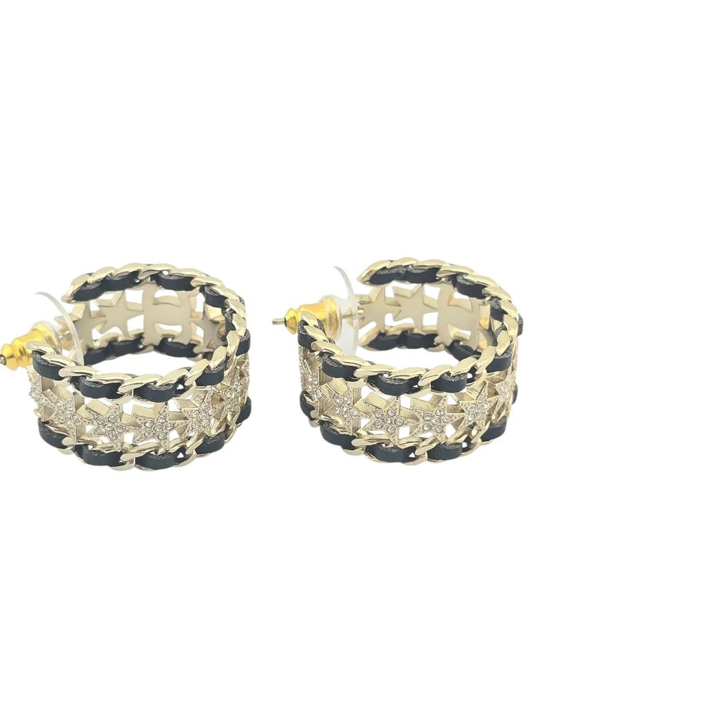 Chanel CC Strass & Leather Hoop Earrings 2023 CHANEL